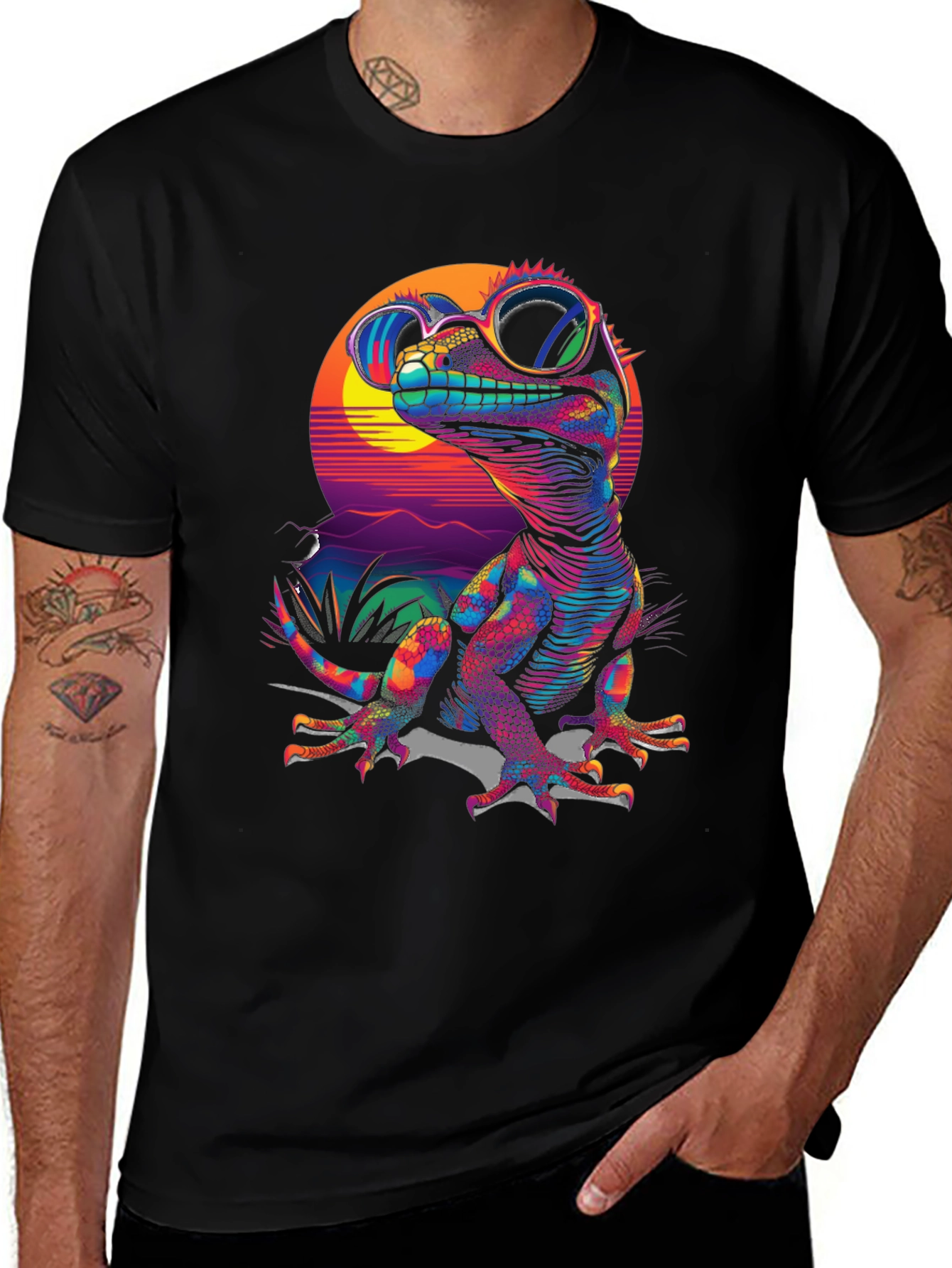 Variant 28 of Neon Lizard Graphic Tee - Retro Style