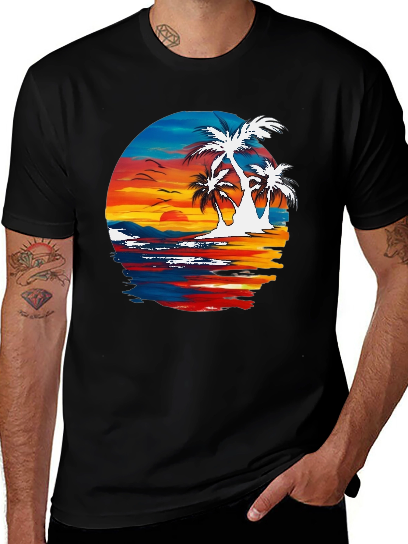 Tropical Palm Tree Sunset Graphic T-Shirt