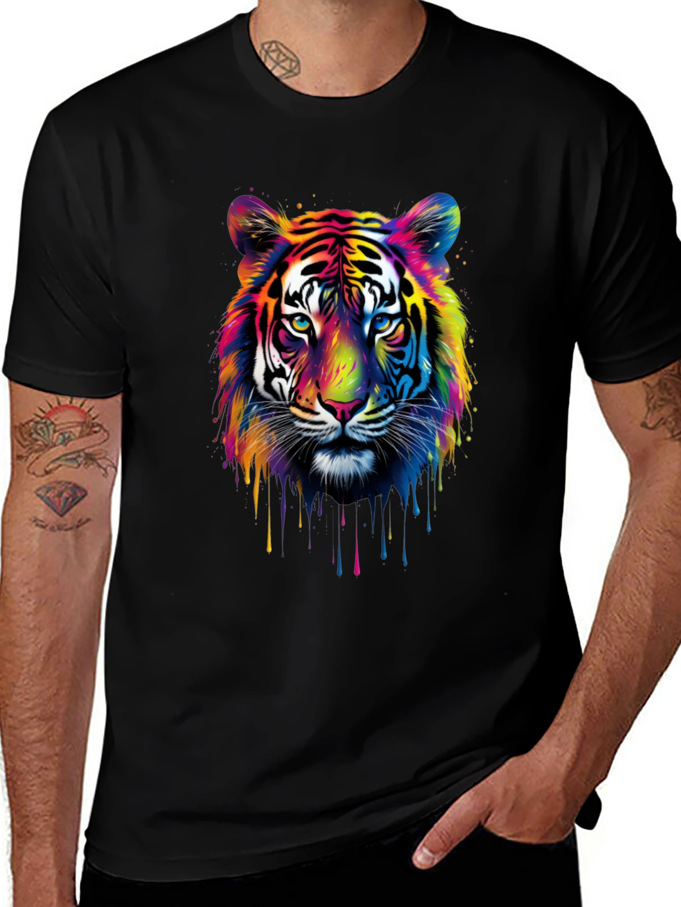 Black Colorful Tiger Graphic T-Shirt main image
