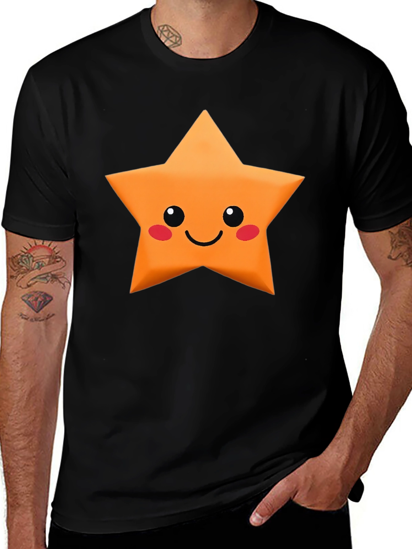 Variant 14 of Cute Star Graphic Tee - Men's Black T-Shirt