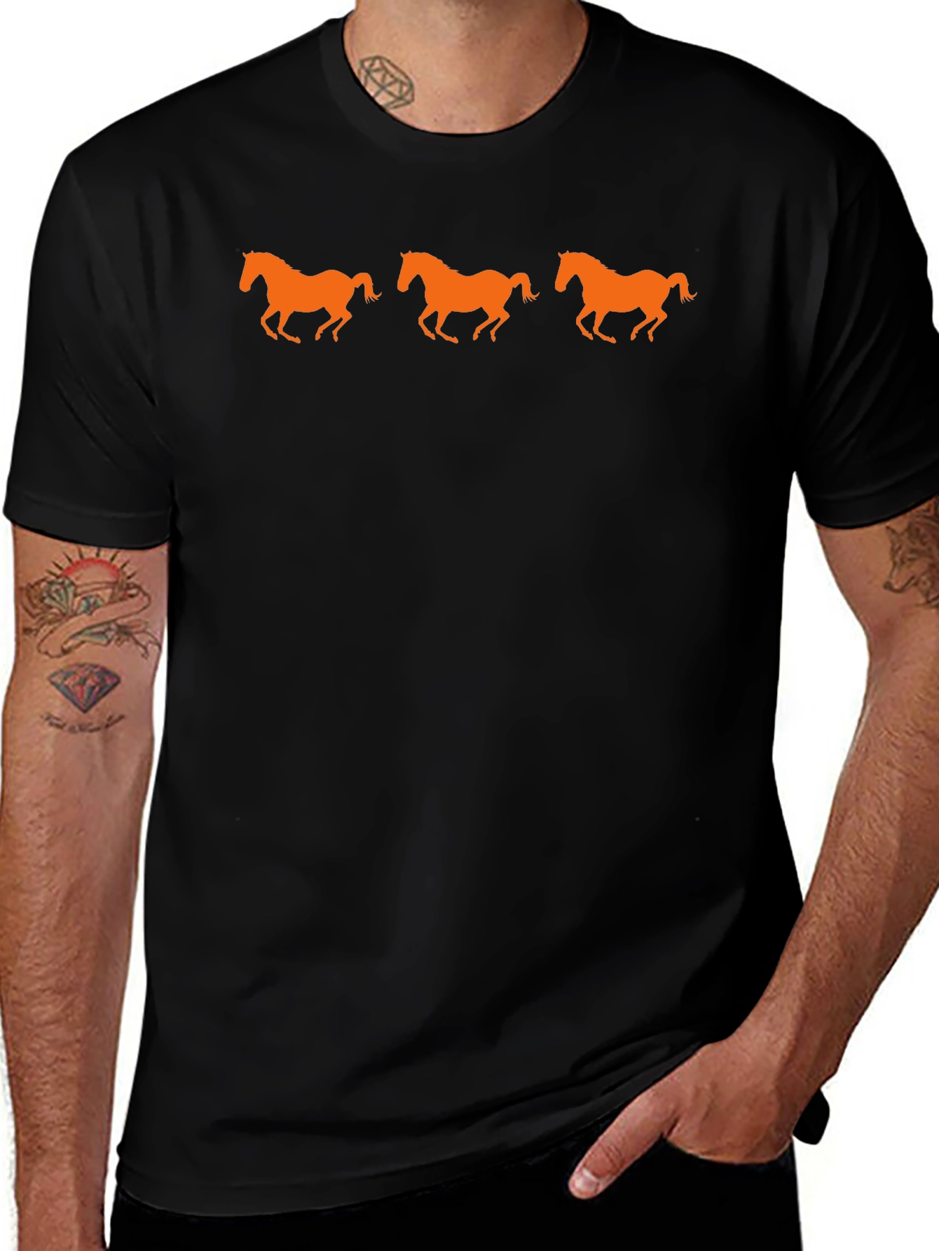 Variant 4 of Black T-Shirt with Orange Horse Graphic