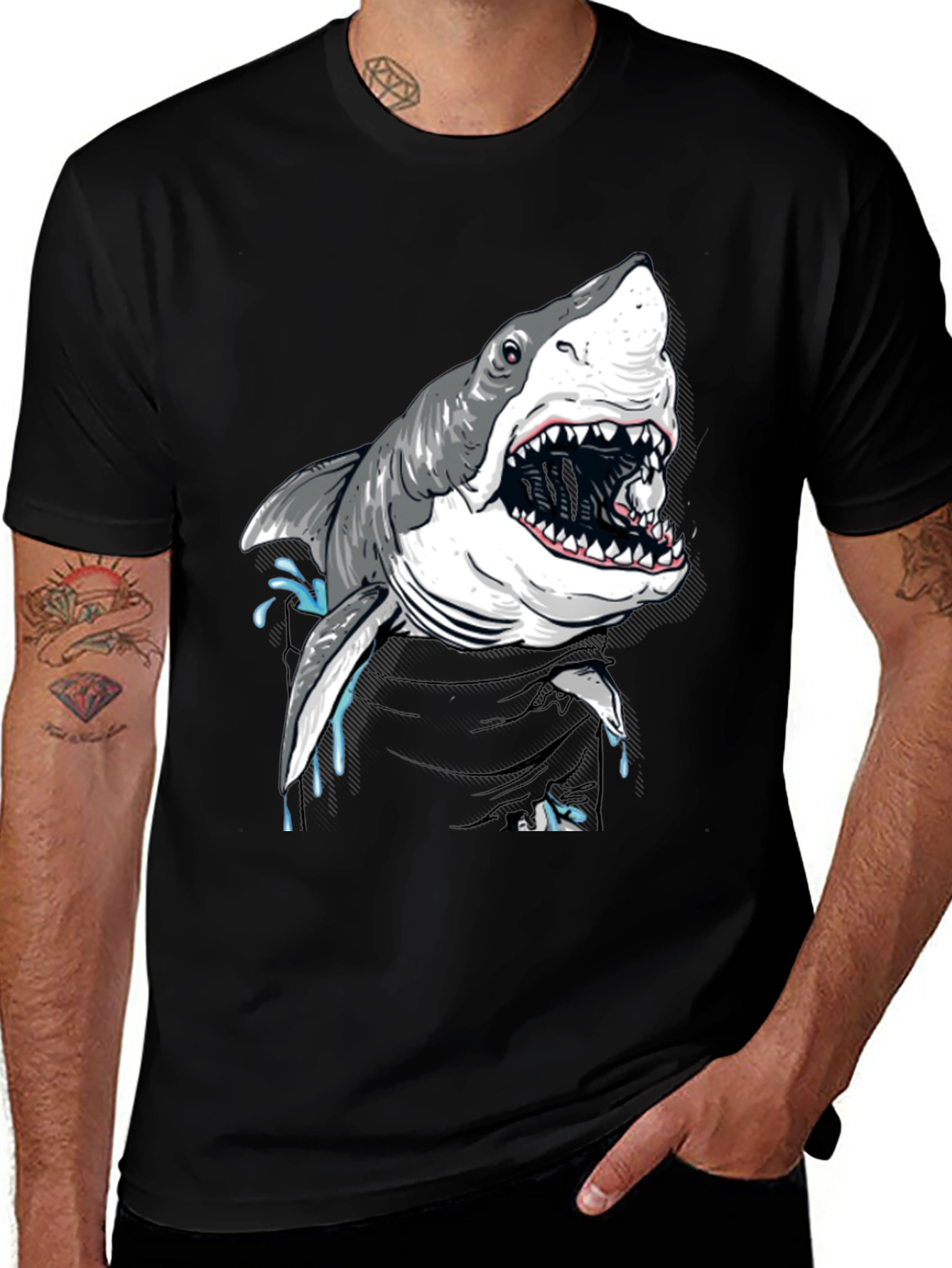 Variant 9 of Shark Graphic T-Shirt - Men's Black Tee