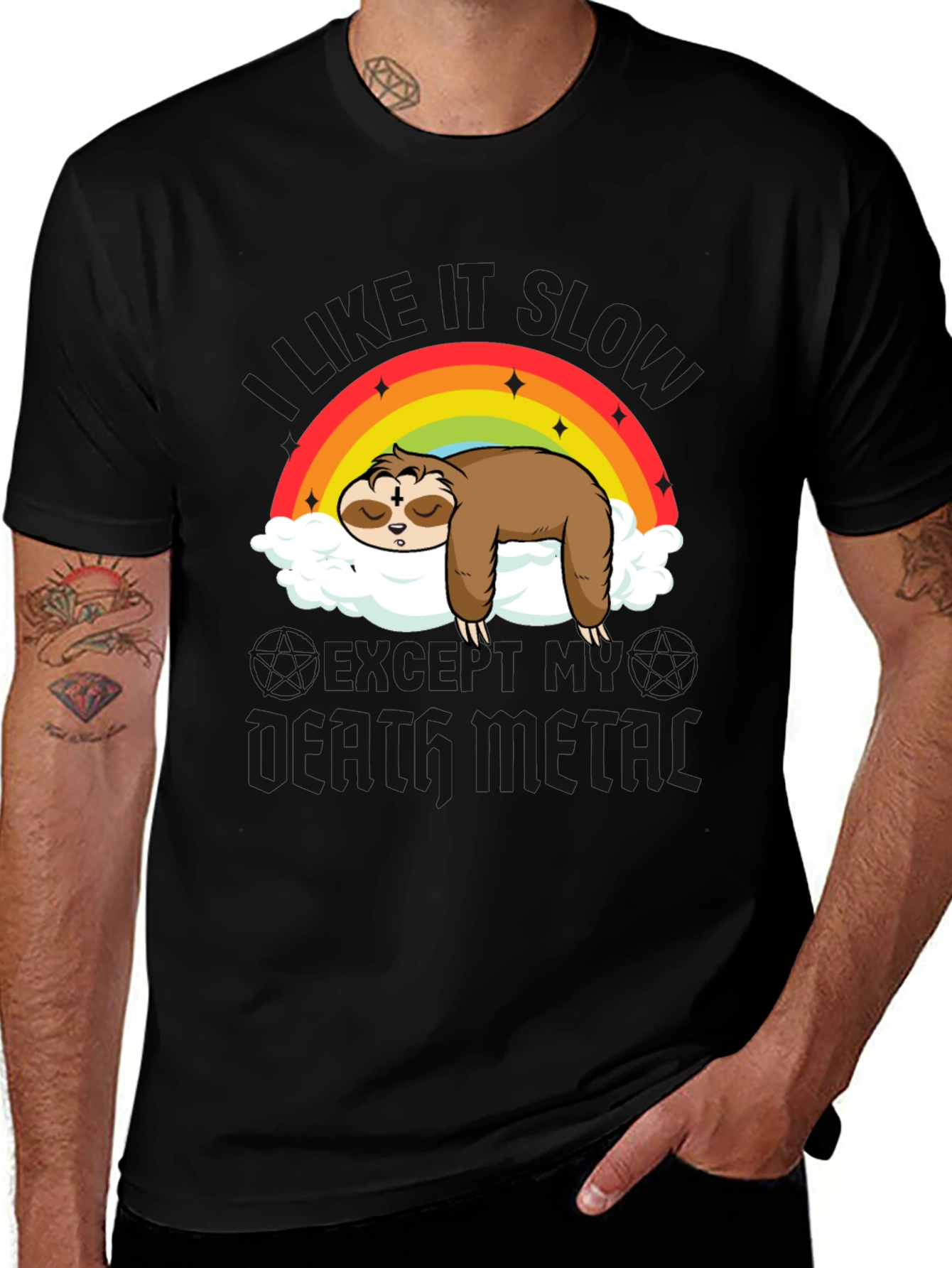 Variant 11 of Cute Sloth Rainbow Cloud Heavy Metal T-Shirt