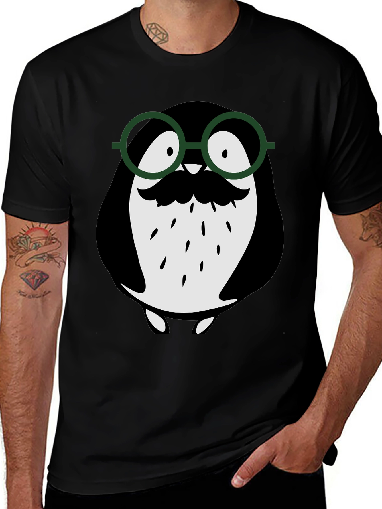 Variant 9 of Penguin with Glasses Graphic Tee - Black Cotton Blend