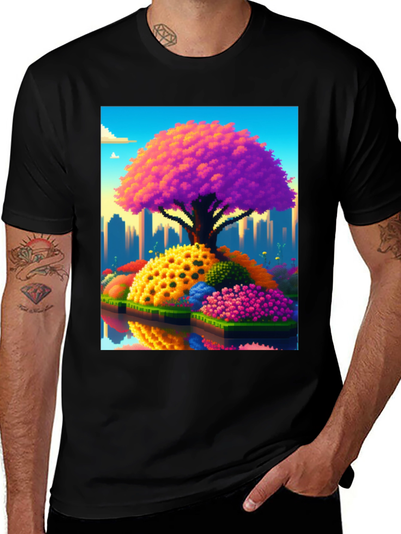 Variant 13 of Pixelated Tree Cityscape Graphic Tee
