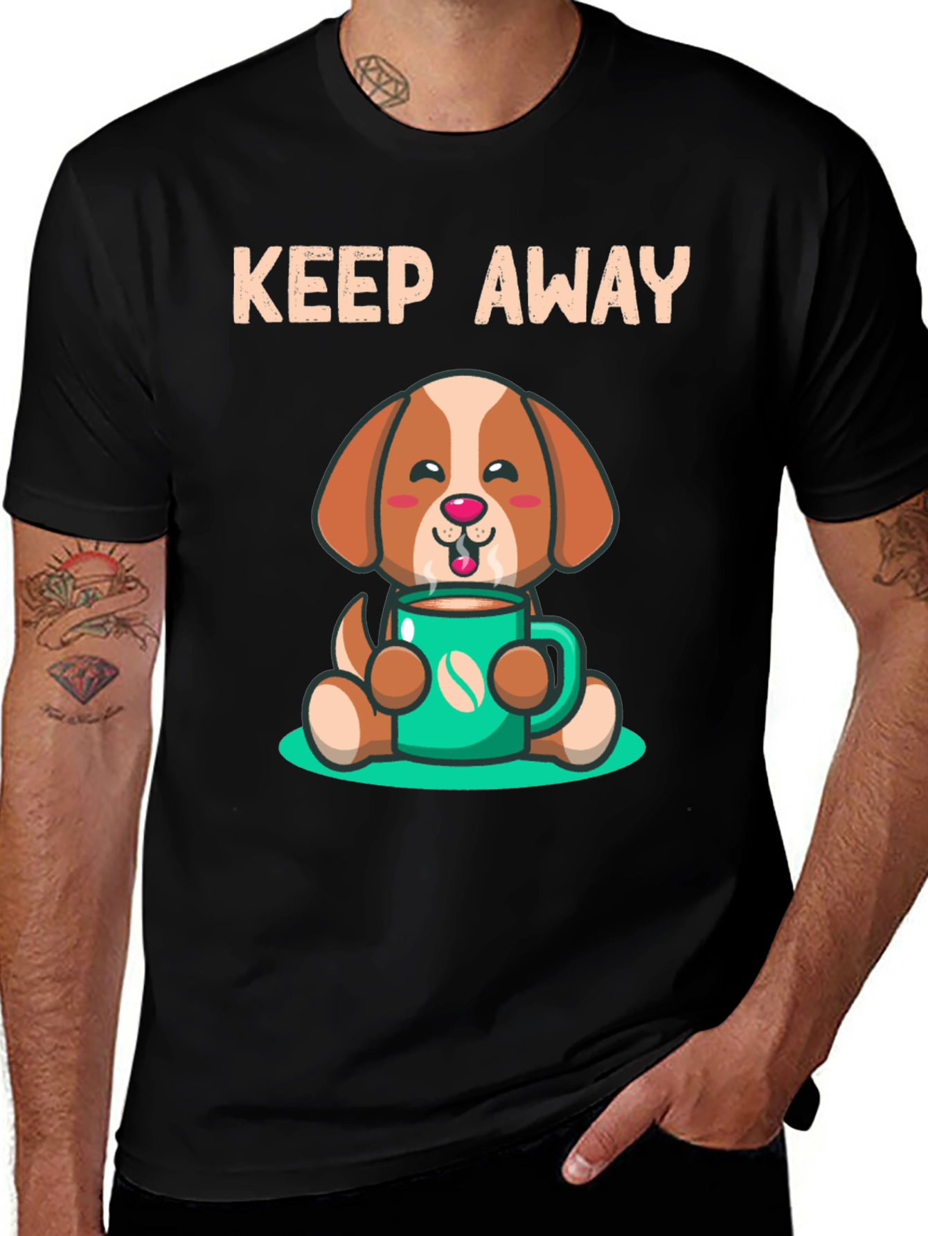 Variant 20 of Cute Dog with Coffee T-Shirt - Keep Away Design