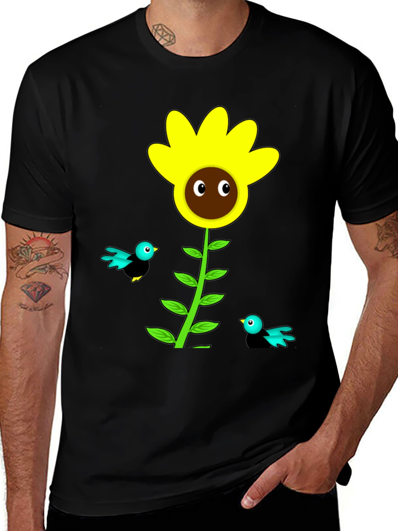 Variant 17 of Sunflower & Bird Graphic Tee - Black