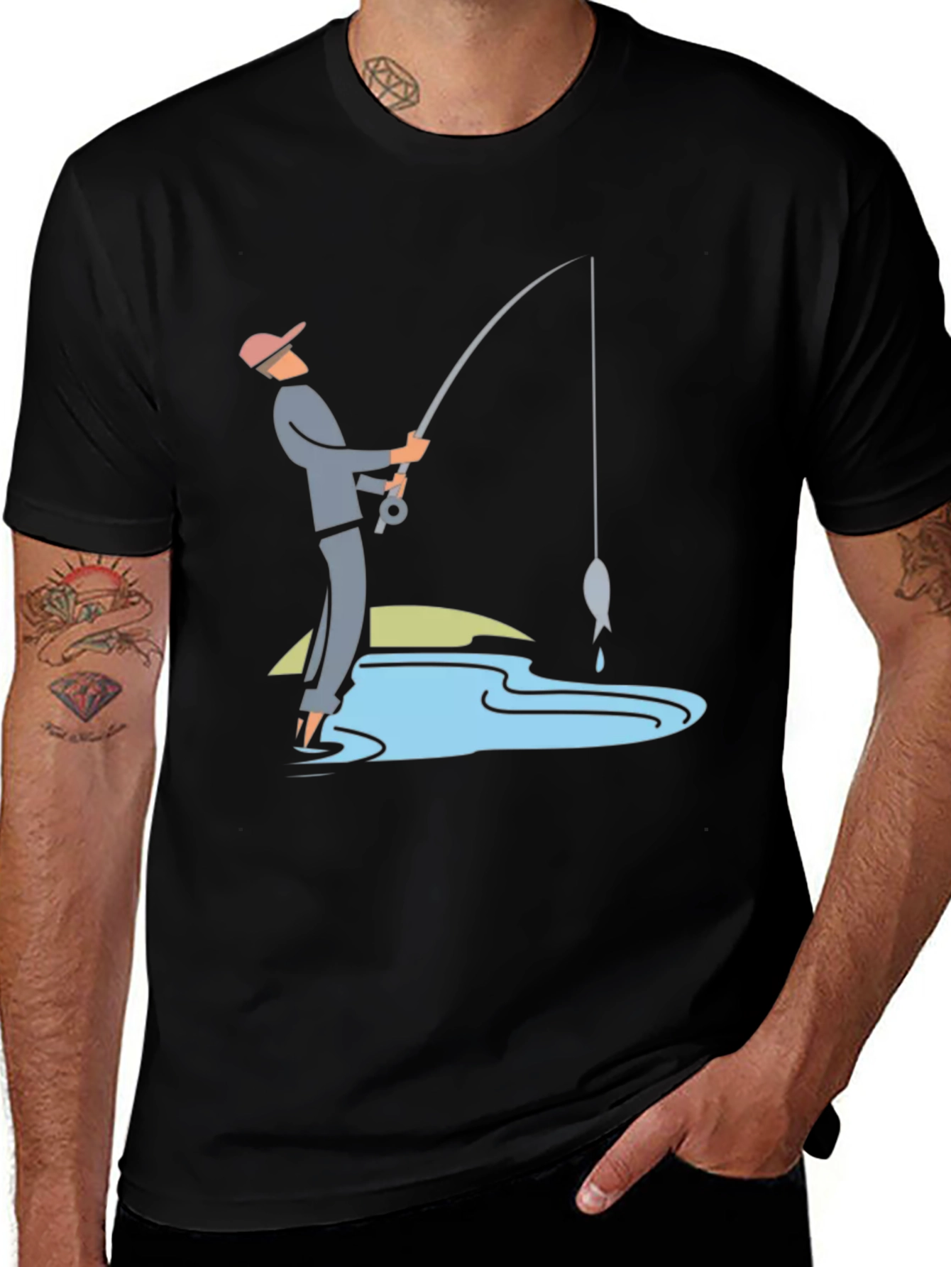 Variant 15 of Fishing Graphic Tee - Black Cotton Casual Shirt