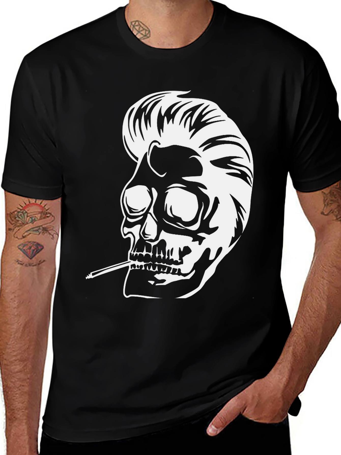 Skull with Pompadour T-Shirt - Rockabilly Style