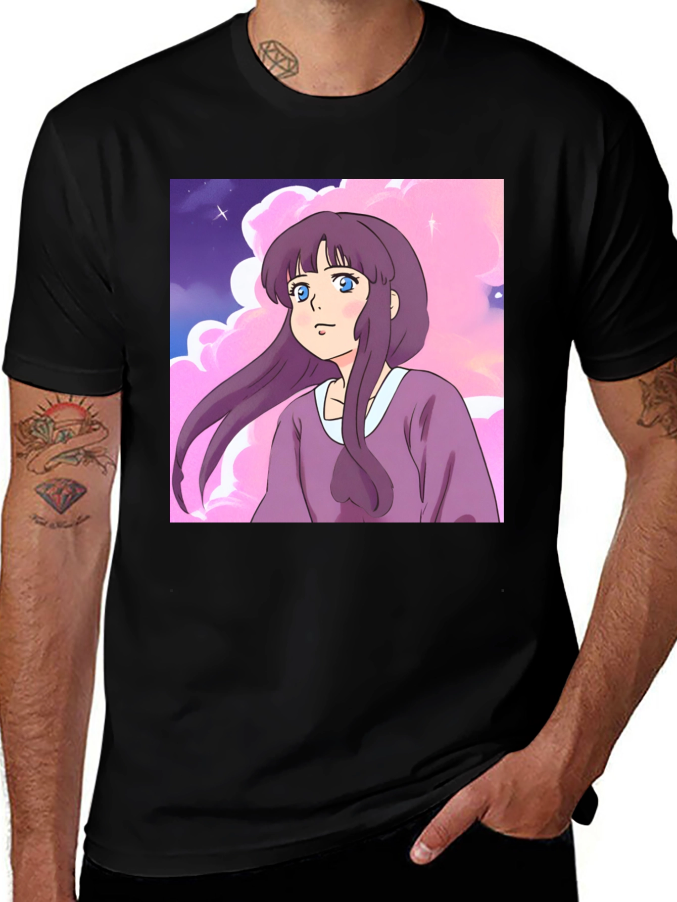 Anime Girl T-Shirt - Kawaii Purple Cartoon Tee