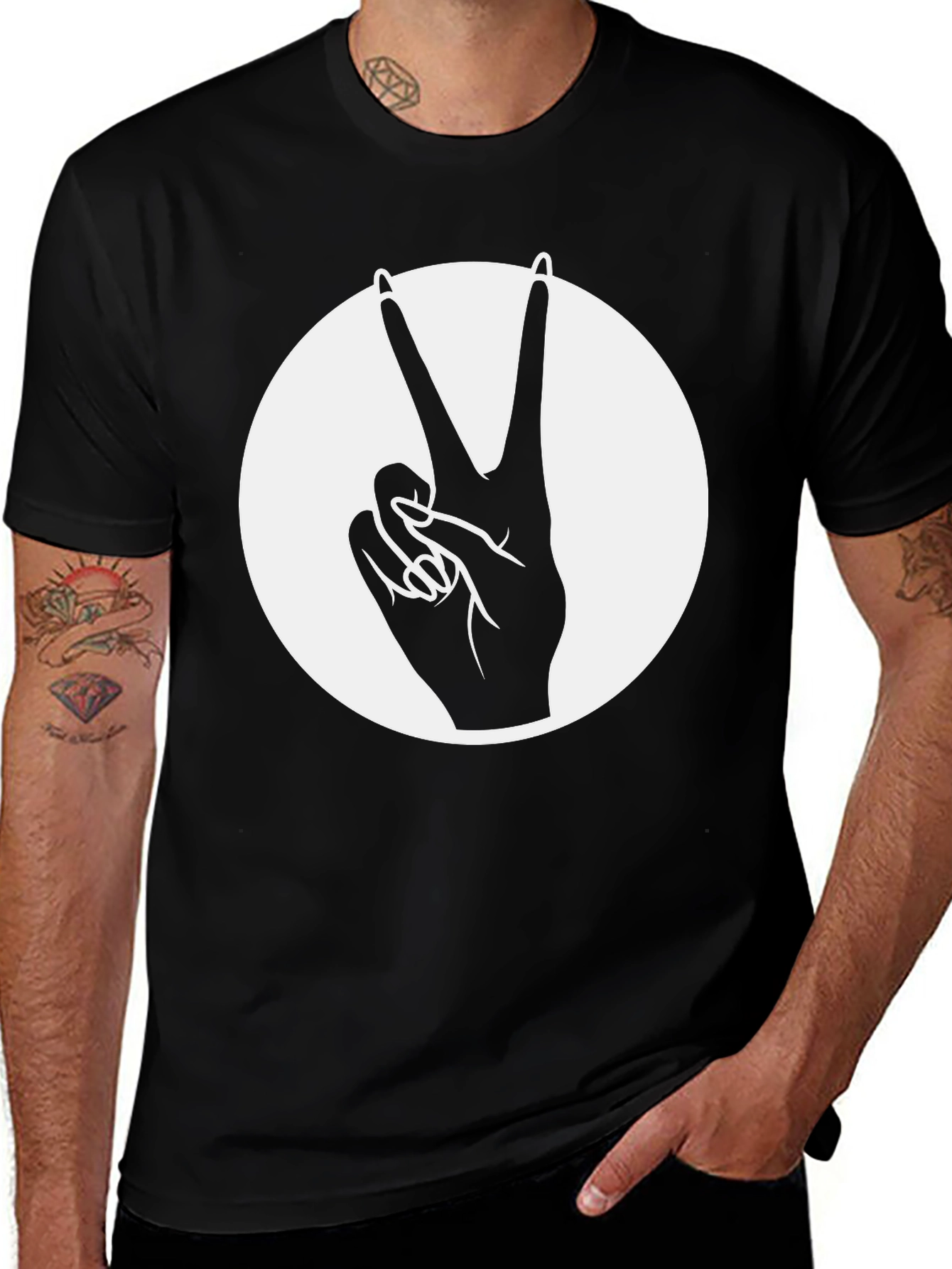 Variant 17 of Peace Sign Graphic Tee - Black Cotton Blend