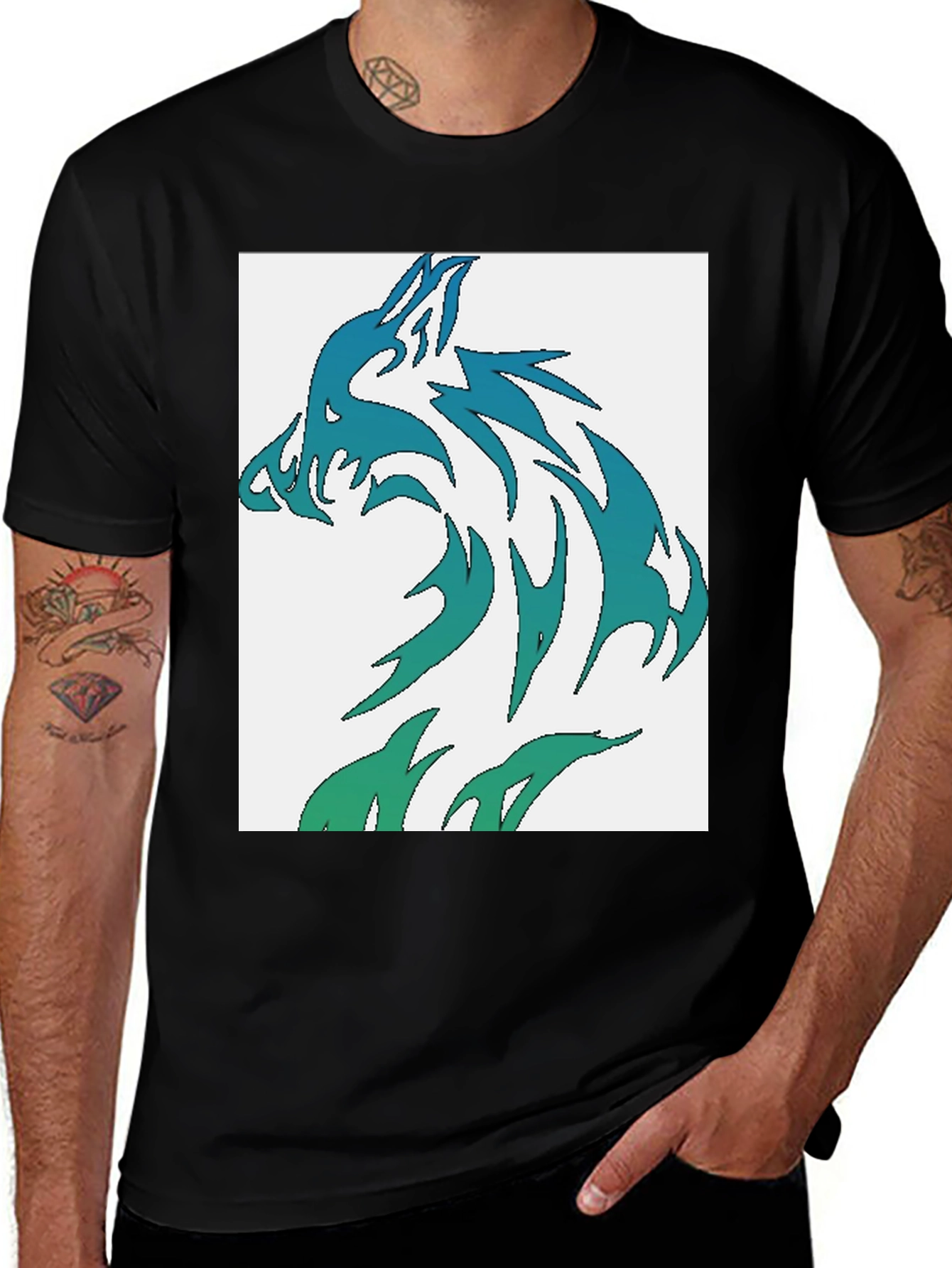 Variant 5 of Wolf Graphic Tee - Cool Tribal Design
