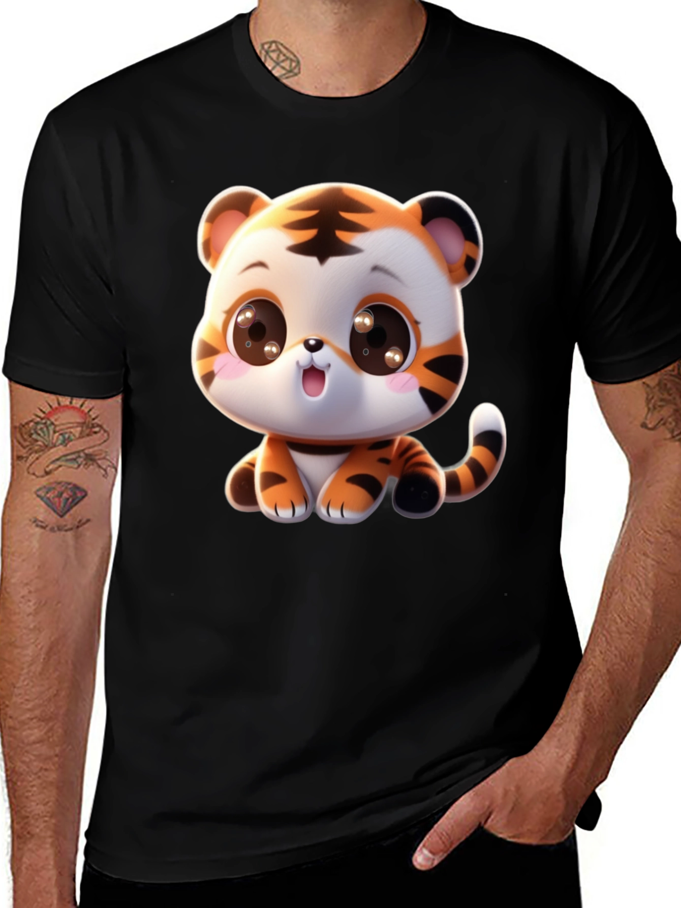 Variant 5 of Cute Cartoon Tiger Graphic Tee - Black