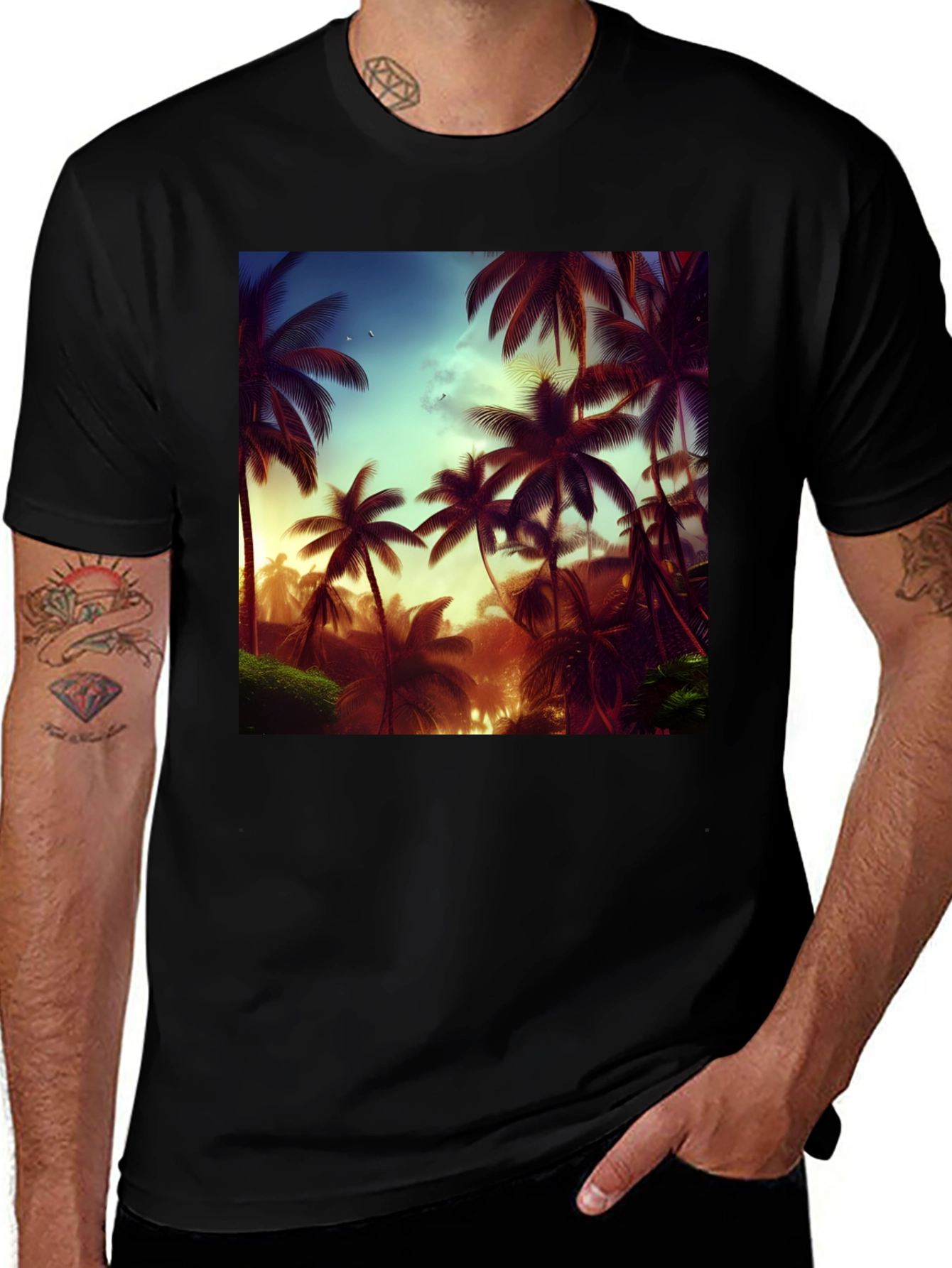 Variant 12 of Tropical Sunset Palm Tree Graphic Tee
