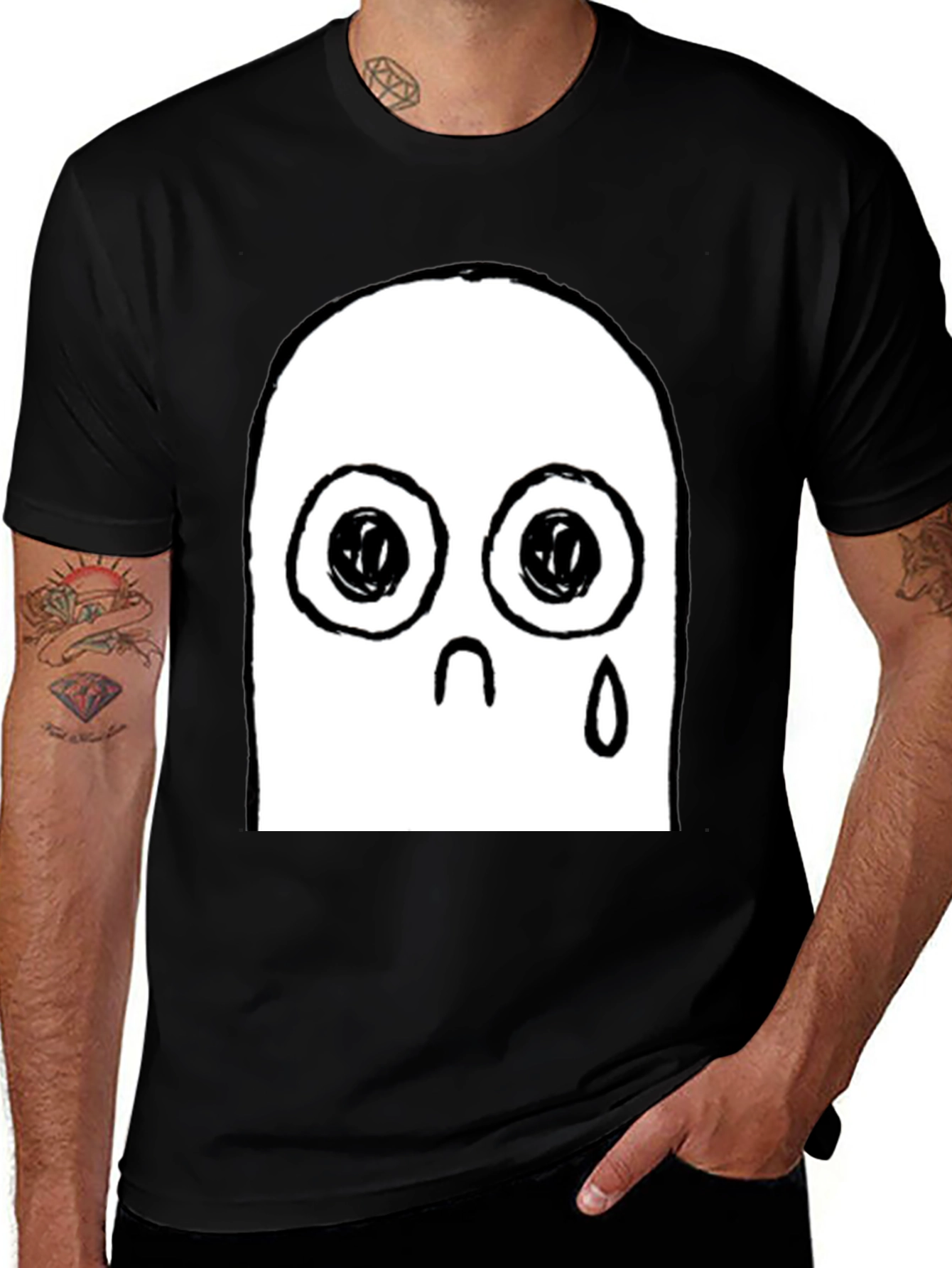 Variant 15 of Sad Ghost Graphic Black T-Shirt