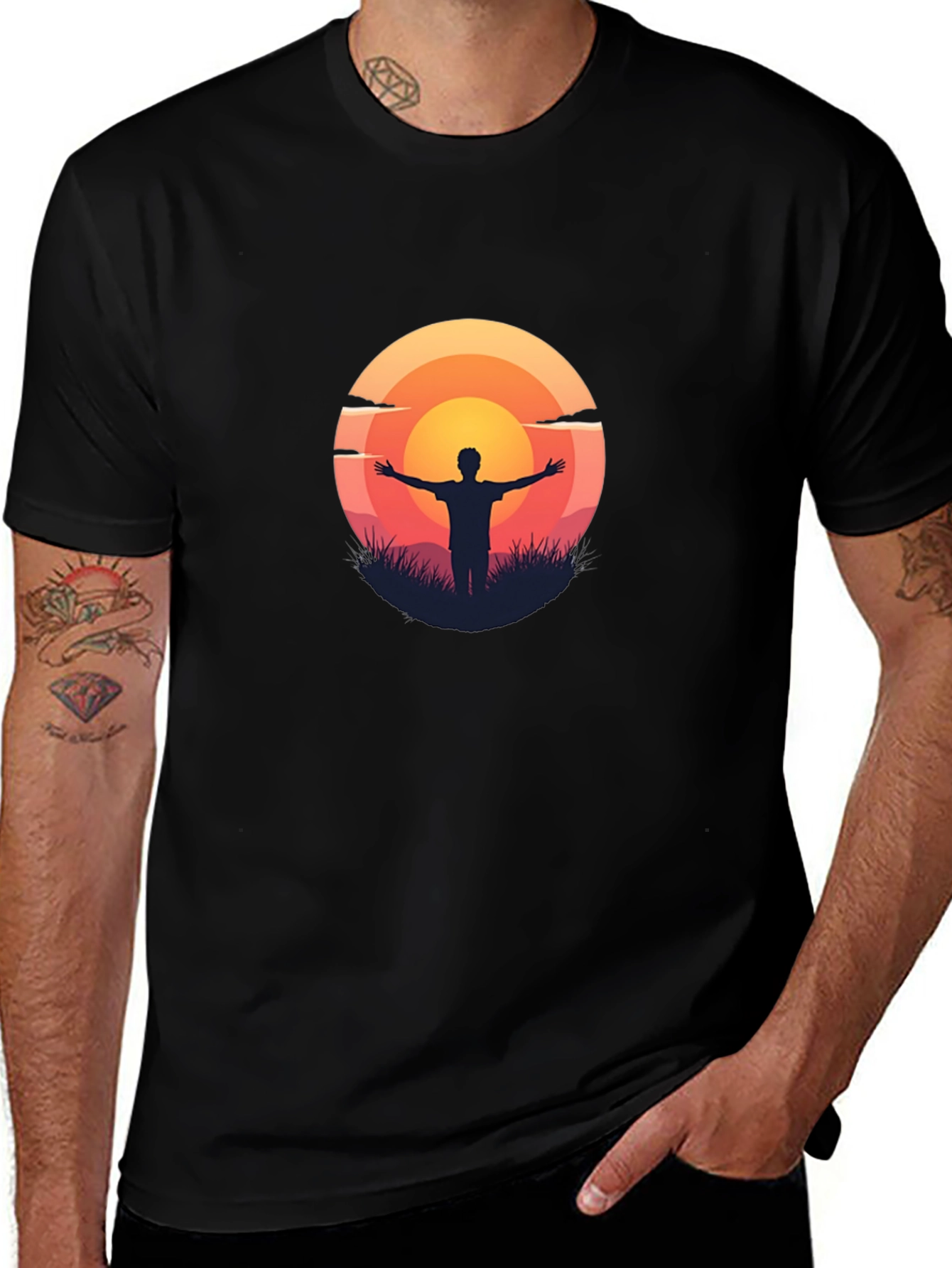 Variant 2 of Sunset Silhouette Graphic Tee - Black Cotton T-Shirt