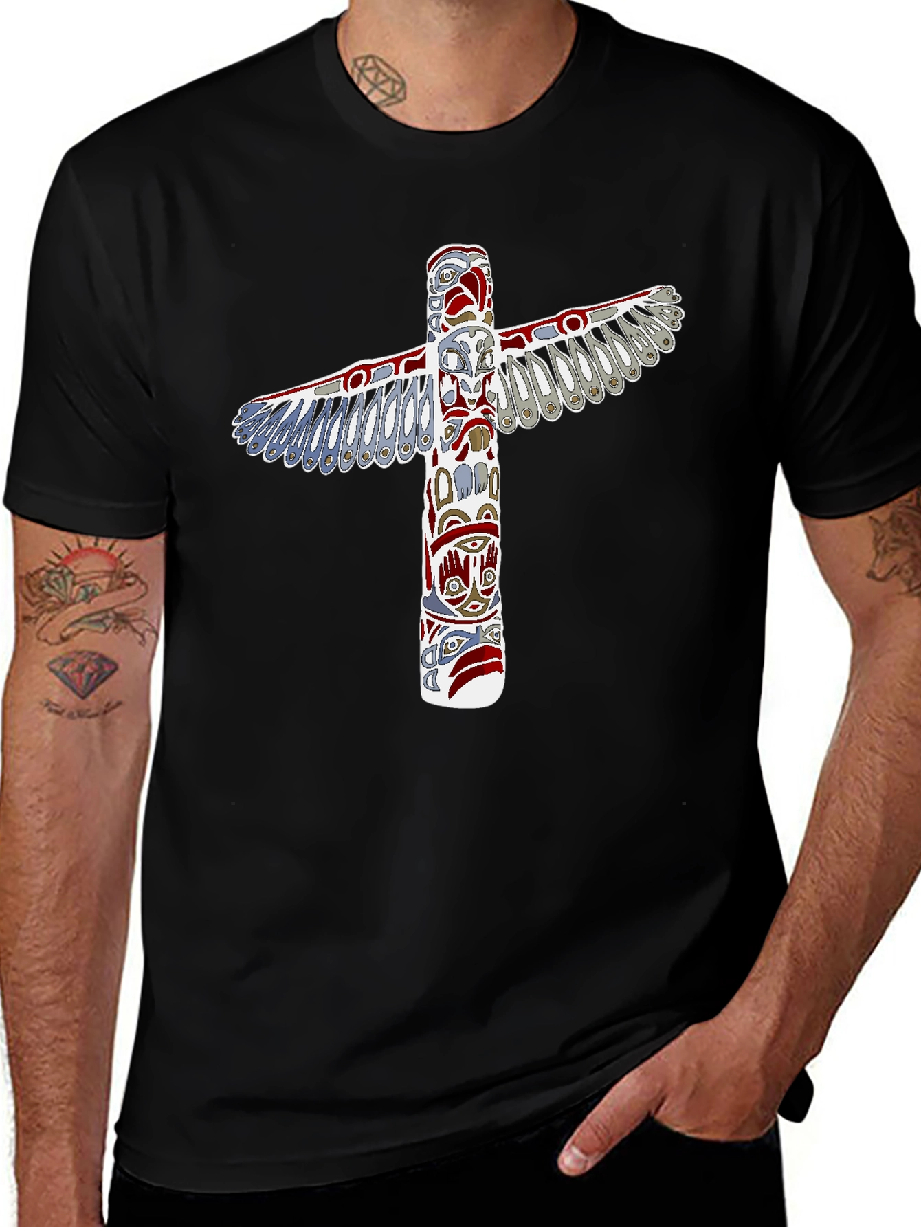 Variant 25 of Totem Pole Graphic Tee - Unique Native American Design