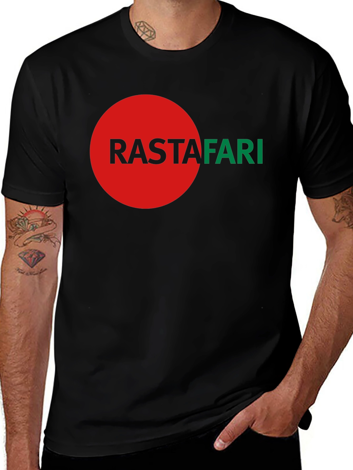 Rastafari Graphic T-Shirt - Black Cotton Blend