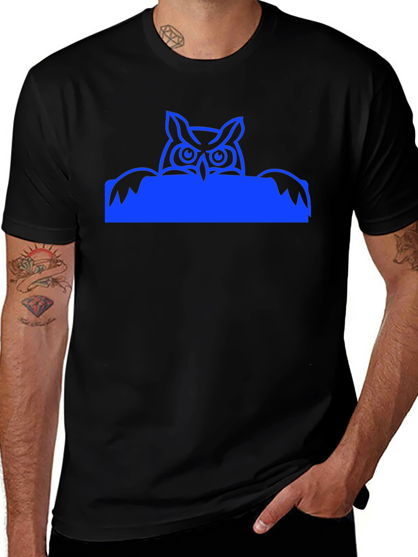 Variant 7 of Cool Owl Graphic Tee - Black Casual T-Shirt