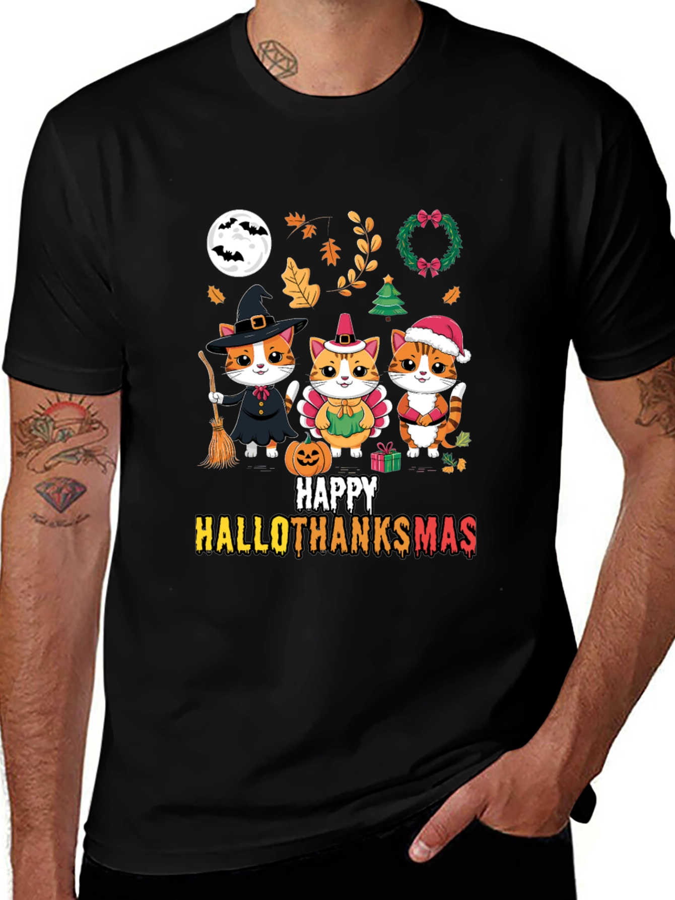 Happy HalloThanksmas Cats T-Shirt