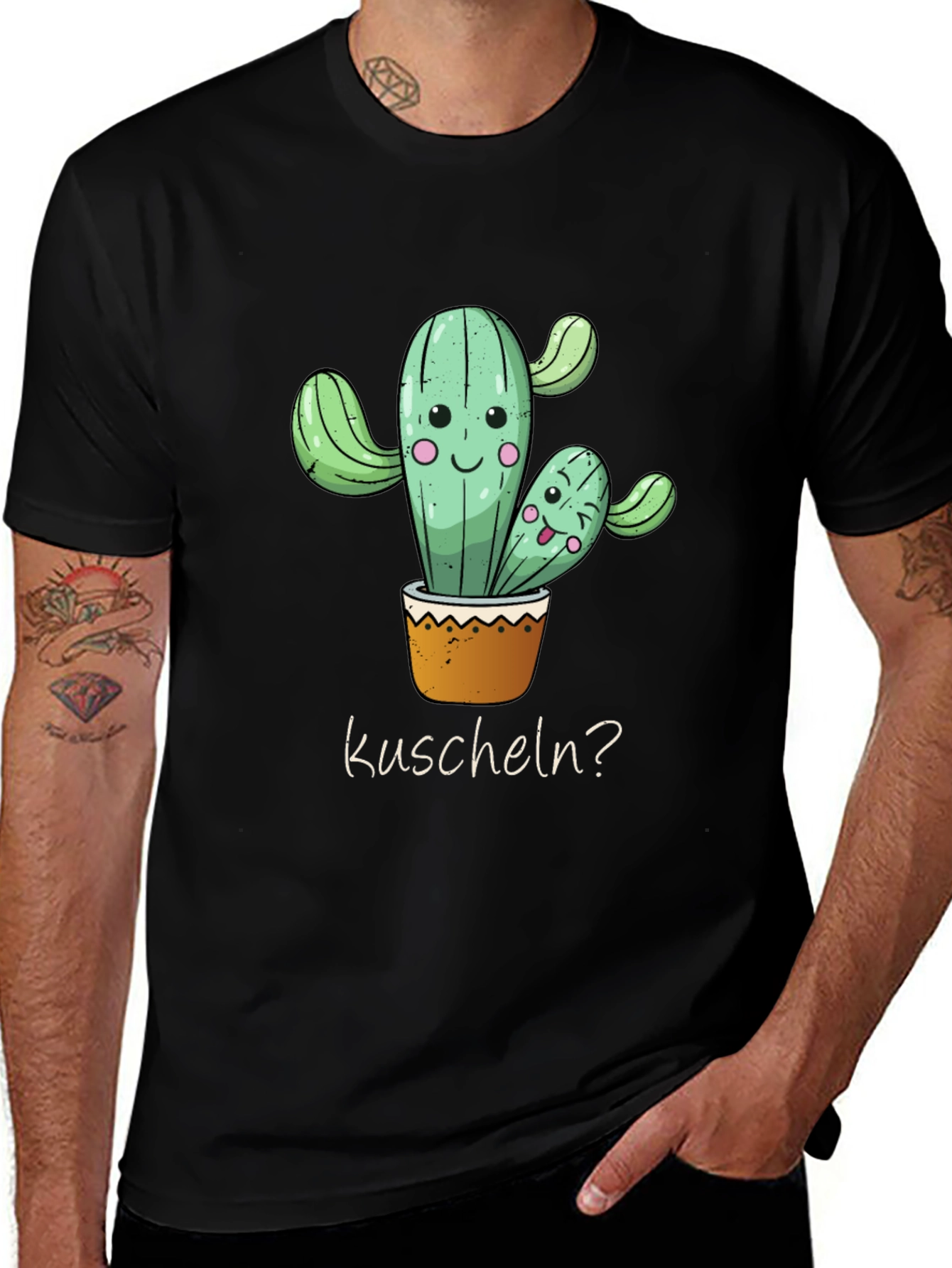 Variant 24 of Cactus Hug T-Shirt -  Kuscheln? - Soft Black Tee