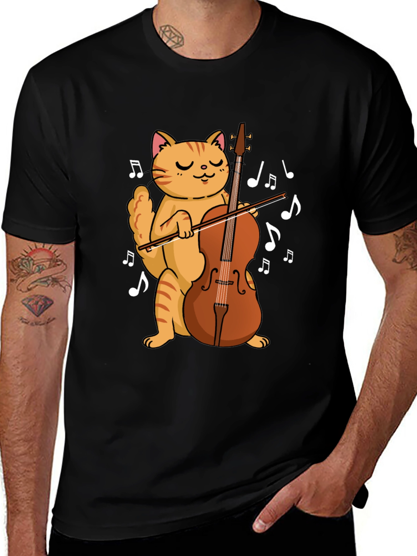 Variant 5 of Cat Playing Cello Black T-Shirt