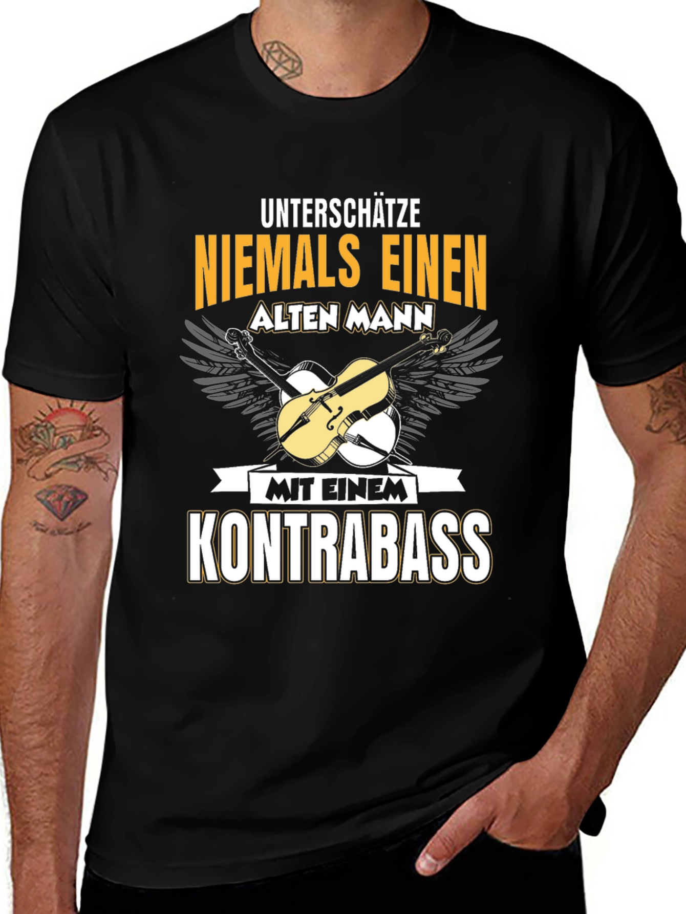 Variant 6 of Funny "Kontrabass" Old Man Musician Black T-Shirt
