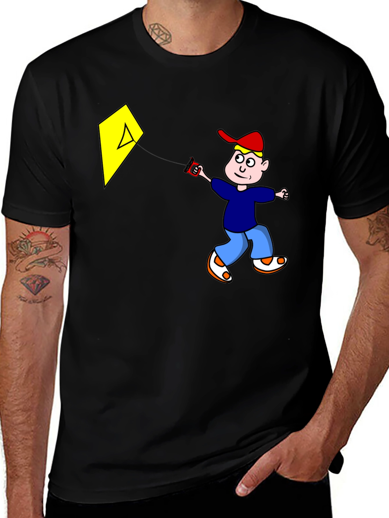 Variant 26 of Cartoon Boy Kite Graphic Tee - Black