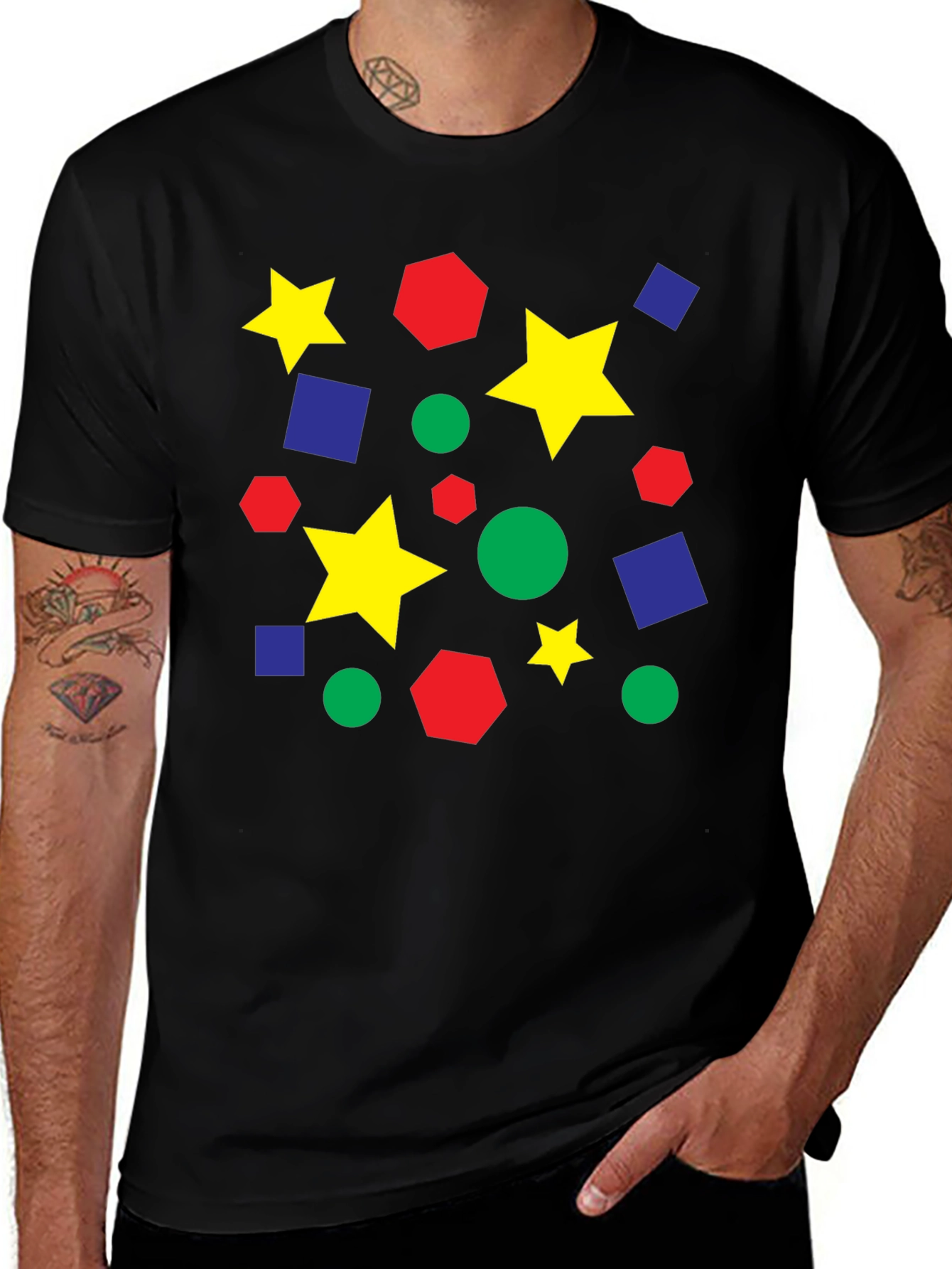 Variant 12 of Geometric Shapes T-Shirt - Stars, Hexagons, Squares & Circles