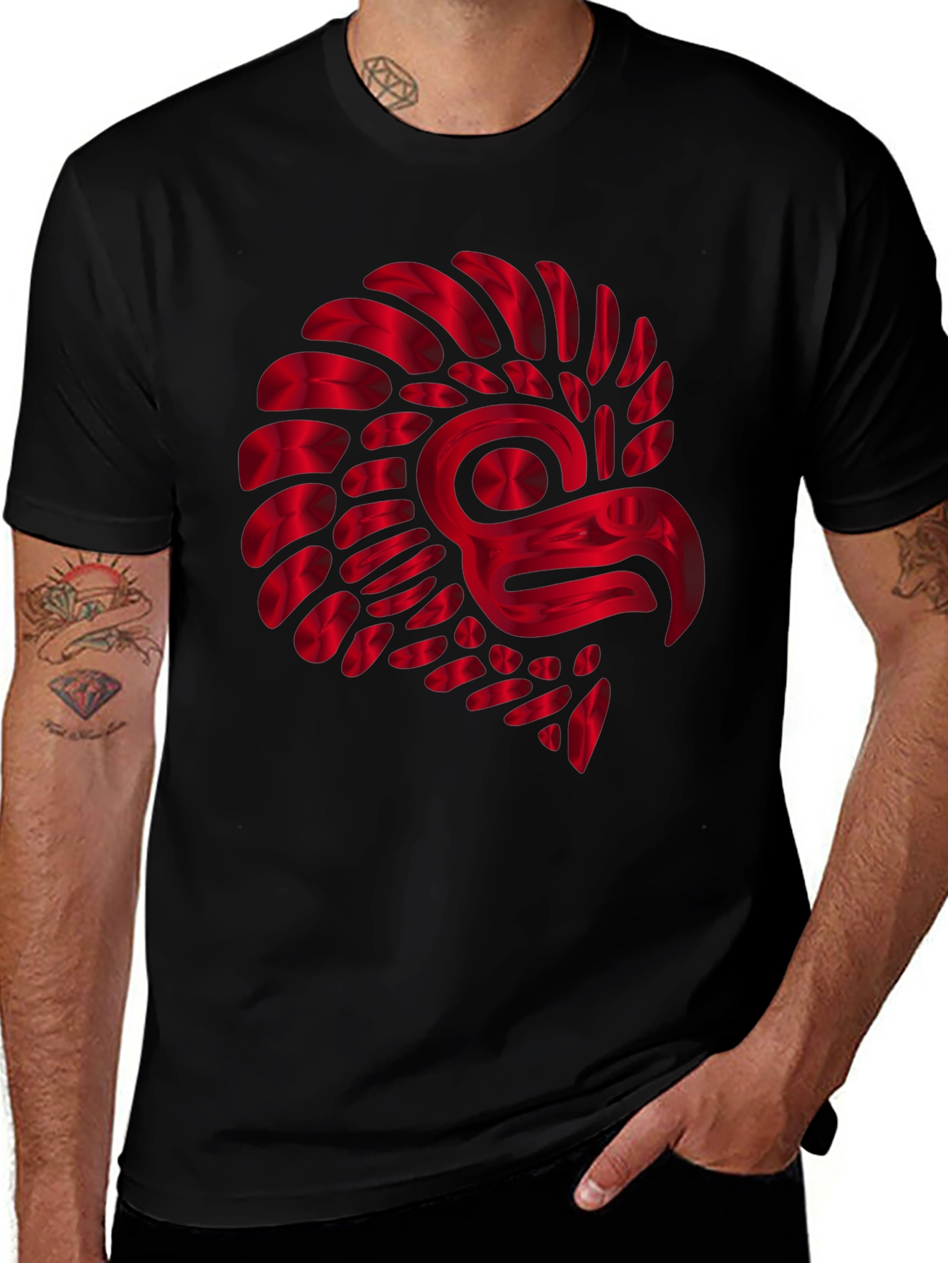 Variant 17 of Red Metallic Eagle Design Black T-Shirt