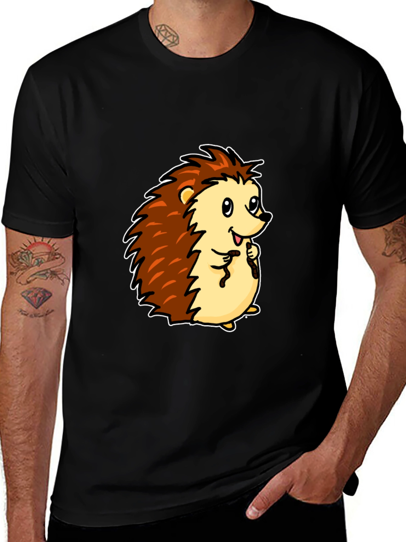 Variant 29 of Cute Cartoon Hedgehog Black T-Shirt