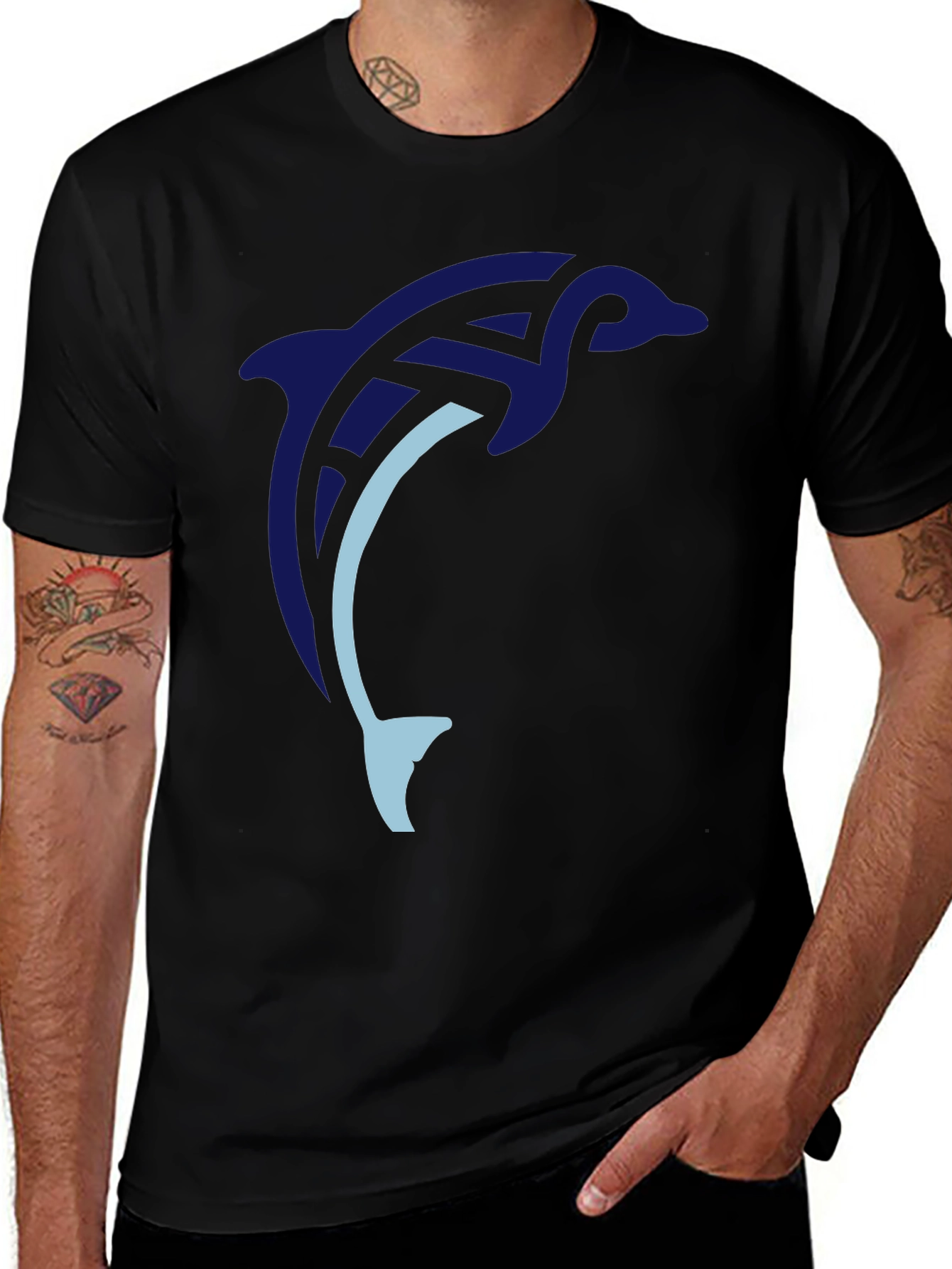 Dolphin Graphic Tee - Stylish Men's Black T-Shirt
