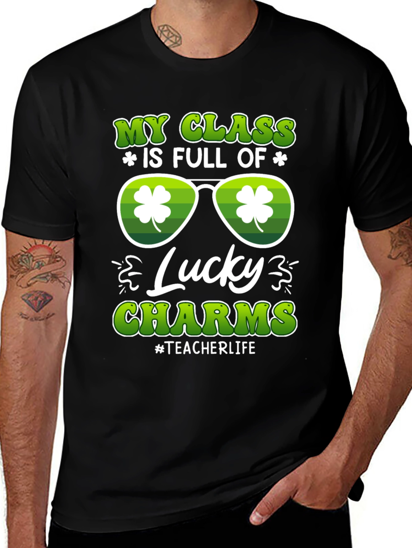 Black St. Patrick's Day Teacher T-Shirt Lucky Charms main image