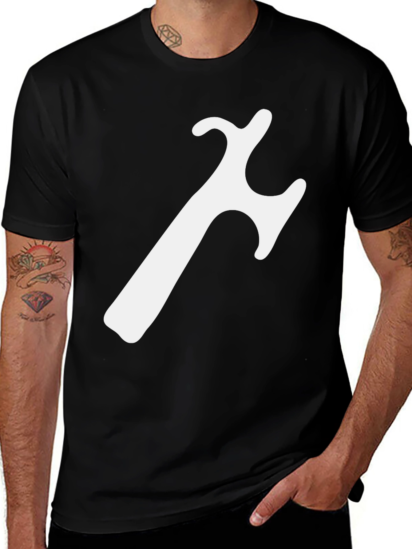 Black Modern Black T-Shirt with Abstract White Graphic main image