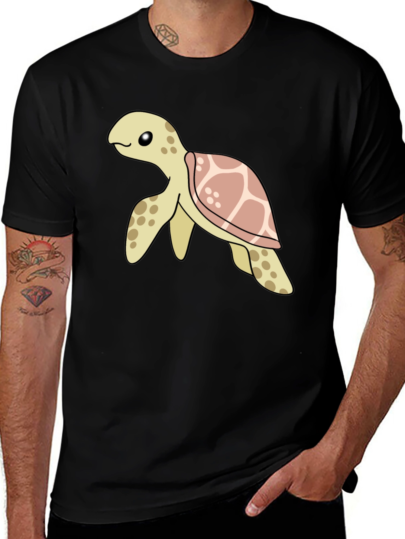 Variant 2 of Cartoon Sea Turtle Graphic Tee - Black
