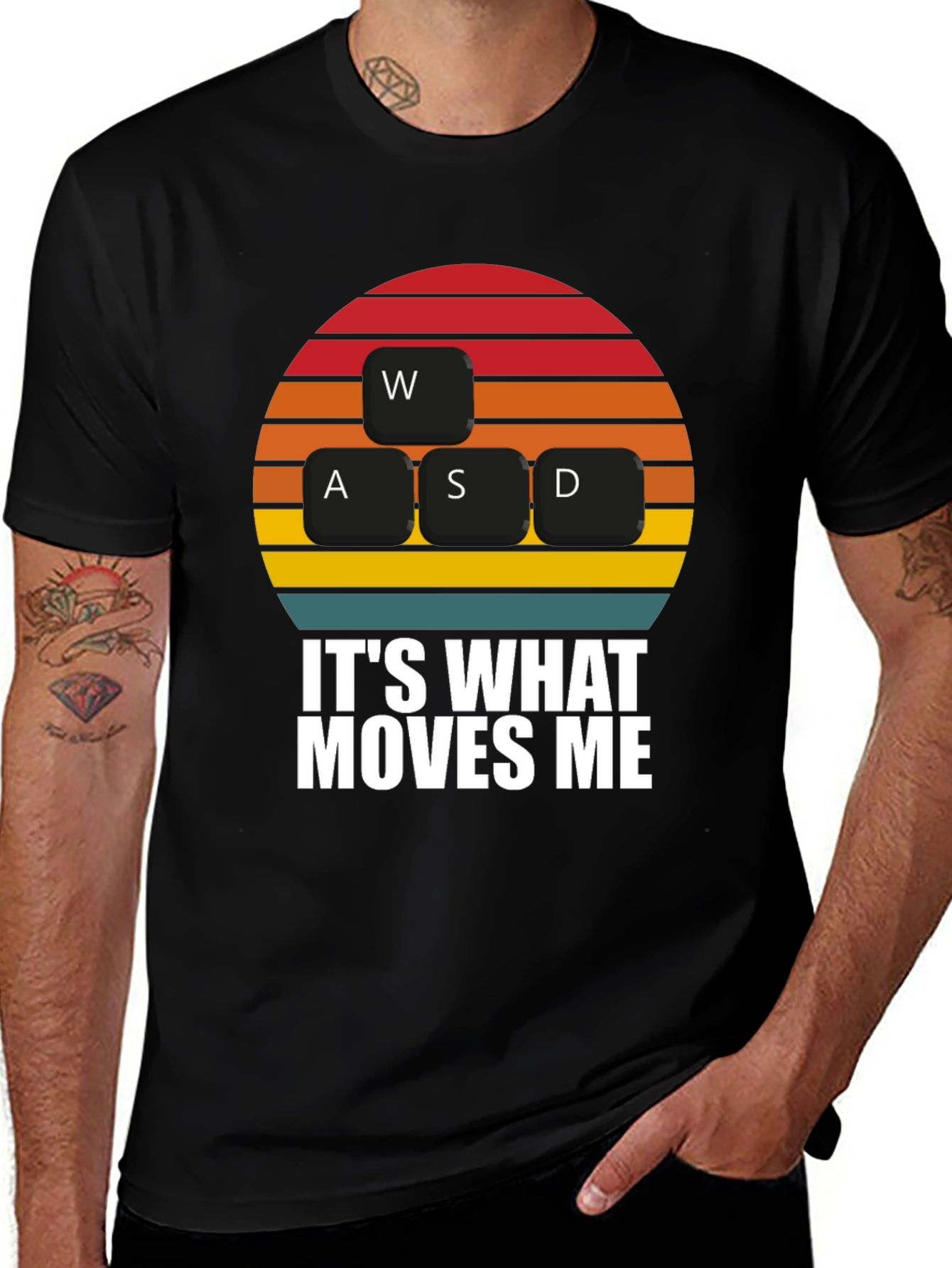 Variant 16 of Gamer WASD Keys T-Shirt - "It's What Moves Me" Black Tee