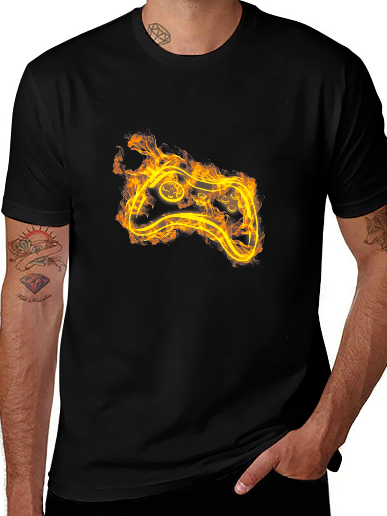 Variant 5 of Fiery Game Controller Black T-Shirt