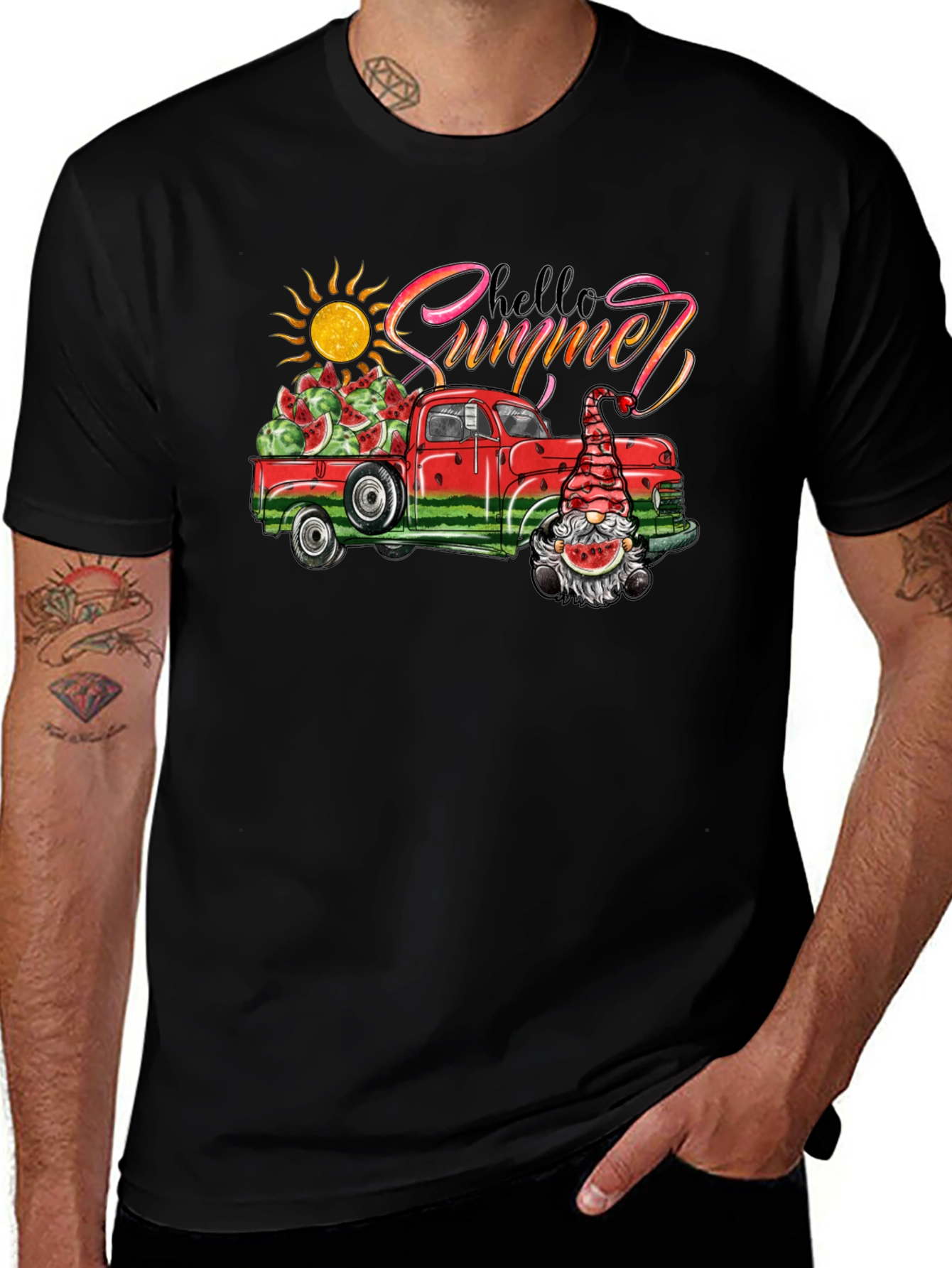 Variant 12 of Hello Summer Watermelon Truck Black Tee