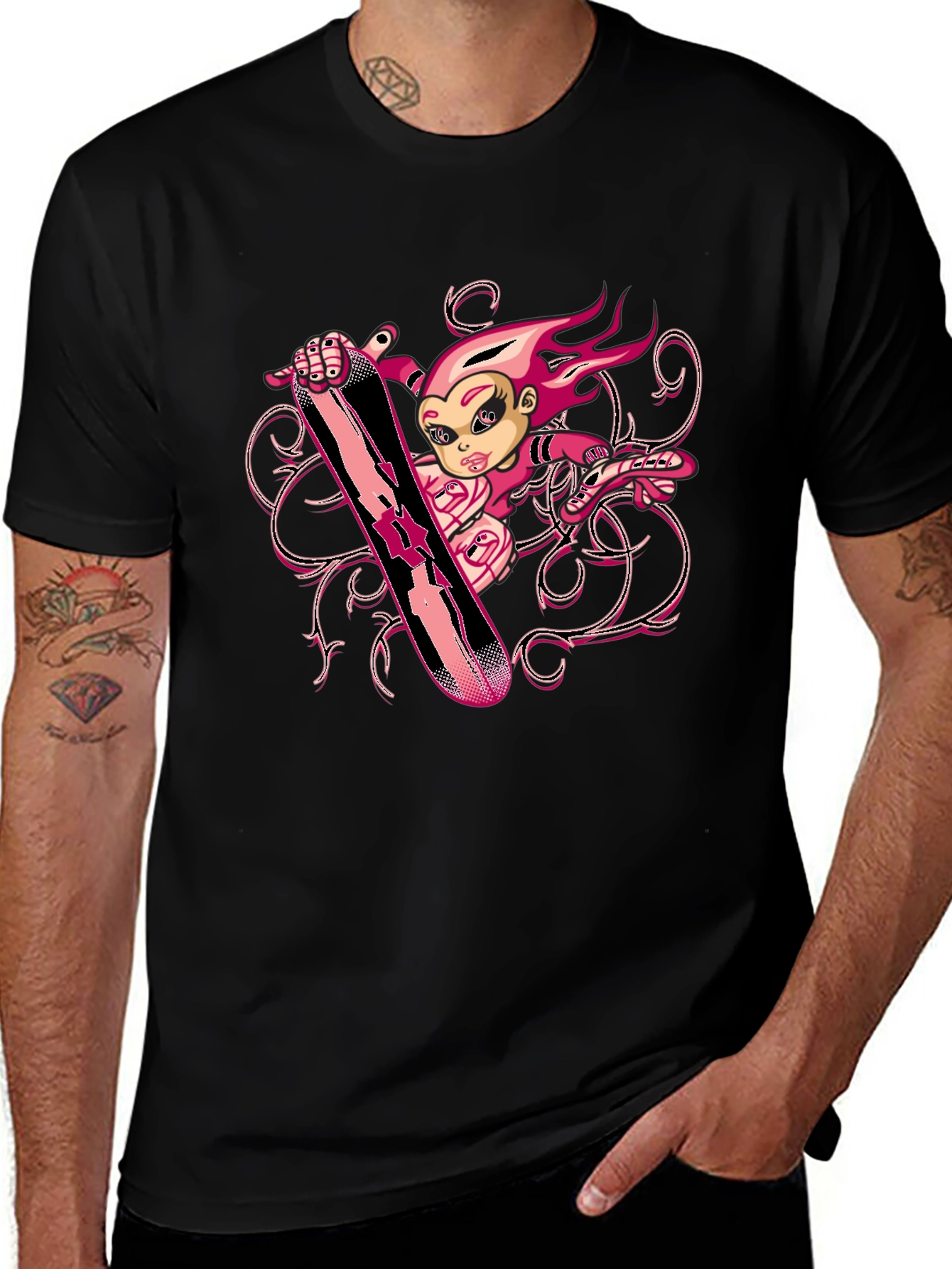 Black Graphic Tee - Skateboard Girl