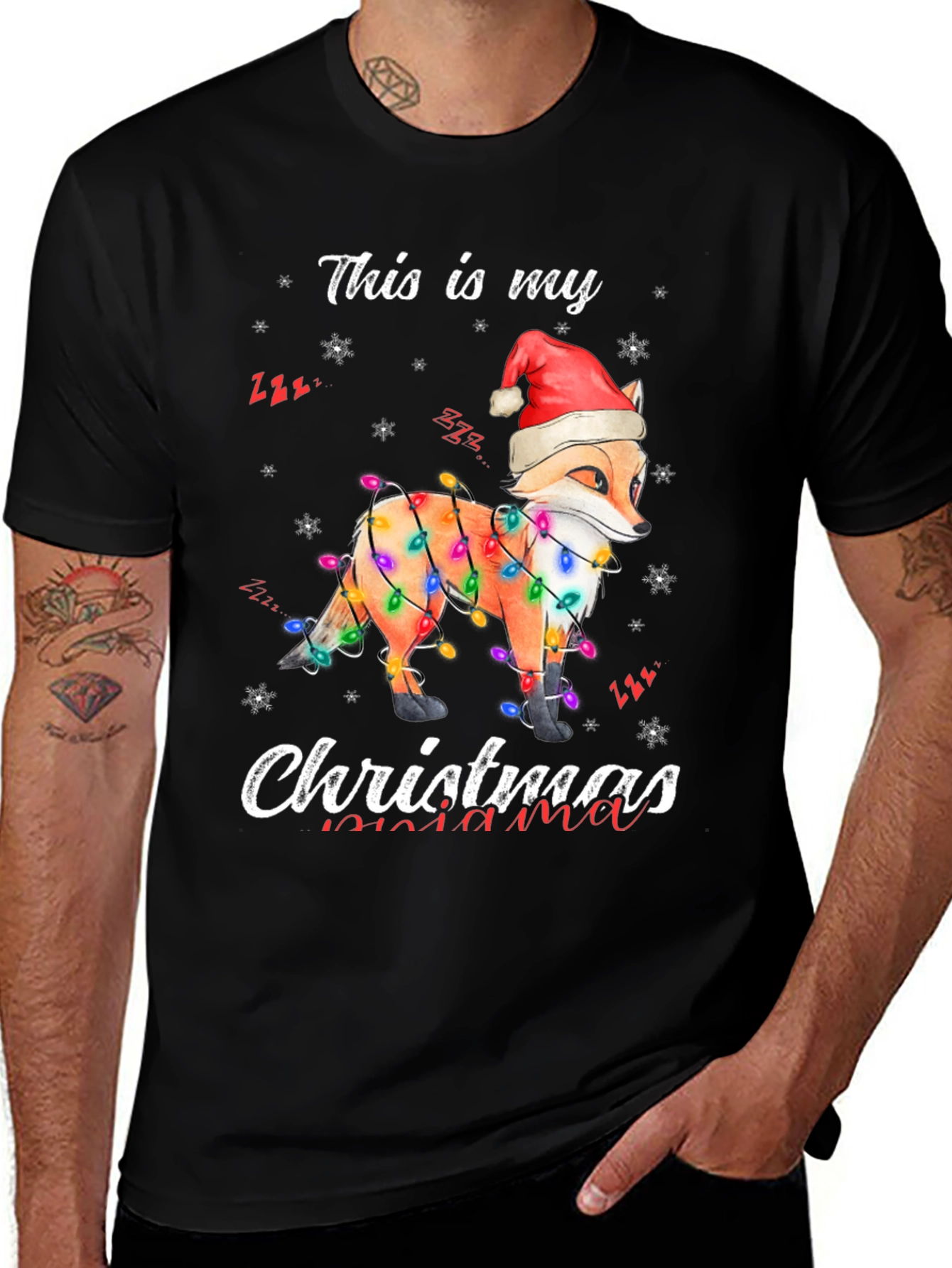 Variant 25 of Fox Christmas Lights Graphic Tee