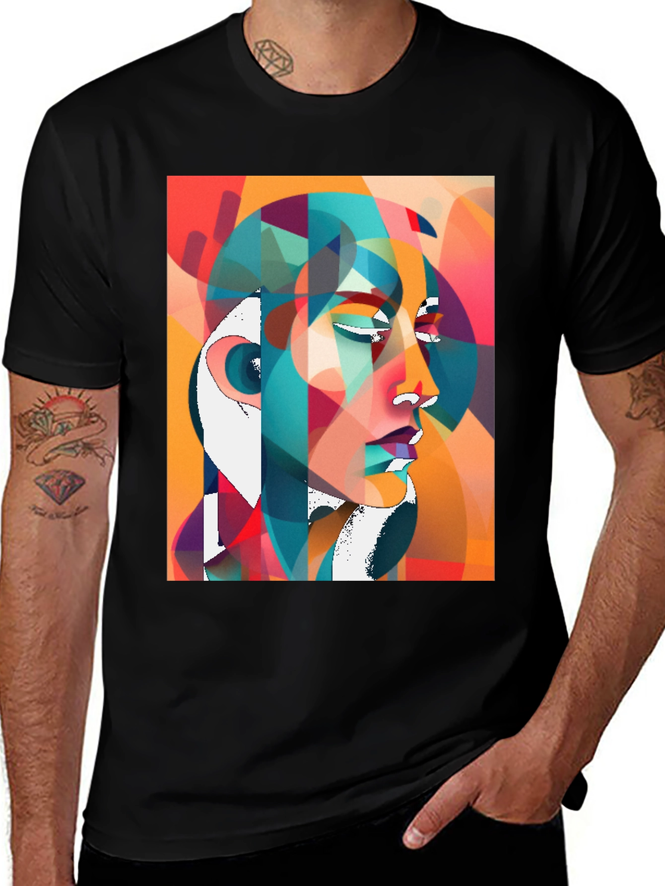 Variant 23 of Abstract Geometric Face Graphic Tee - Black