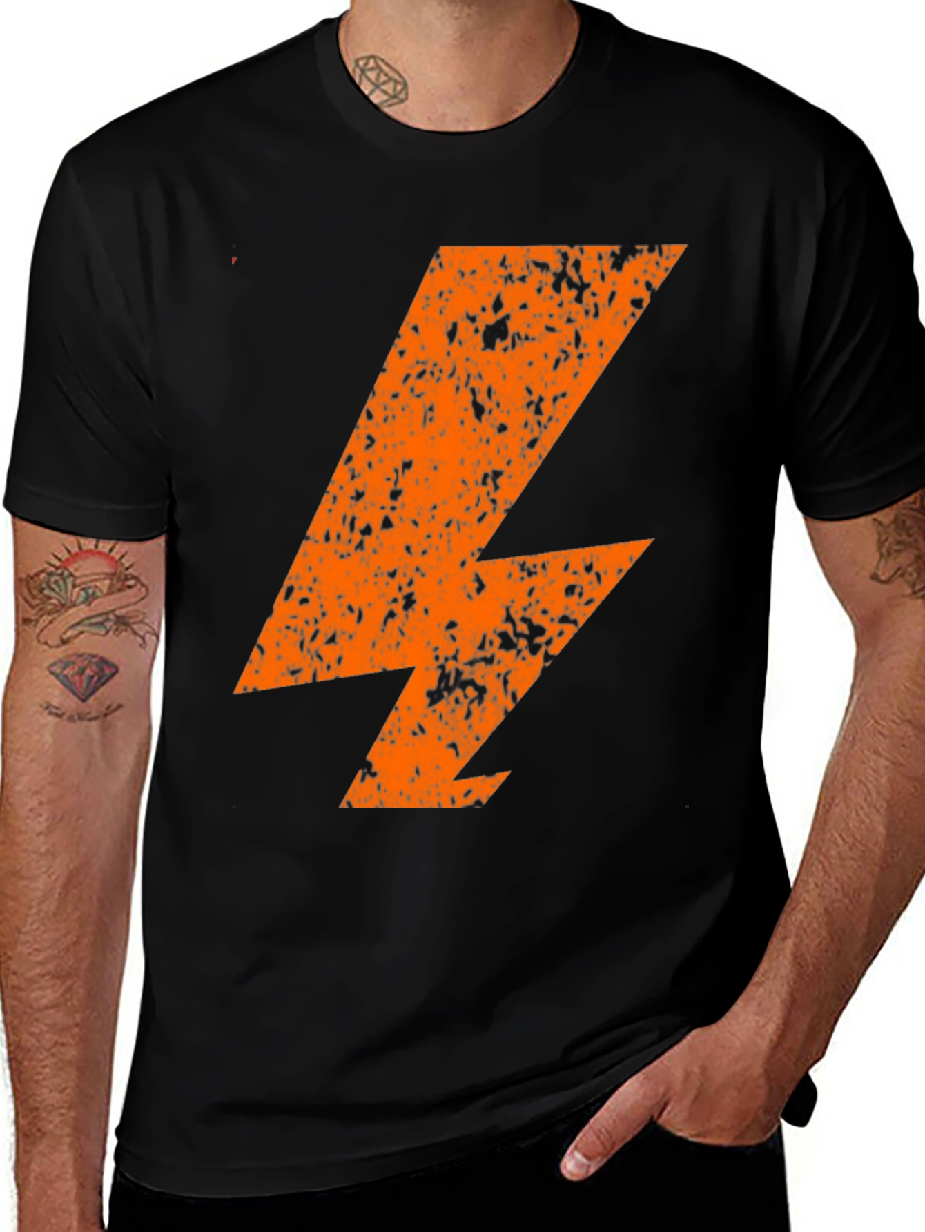 Variant 14 of Distressed Orange Lightning Bolt Black T-Shirt