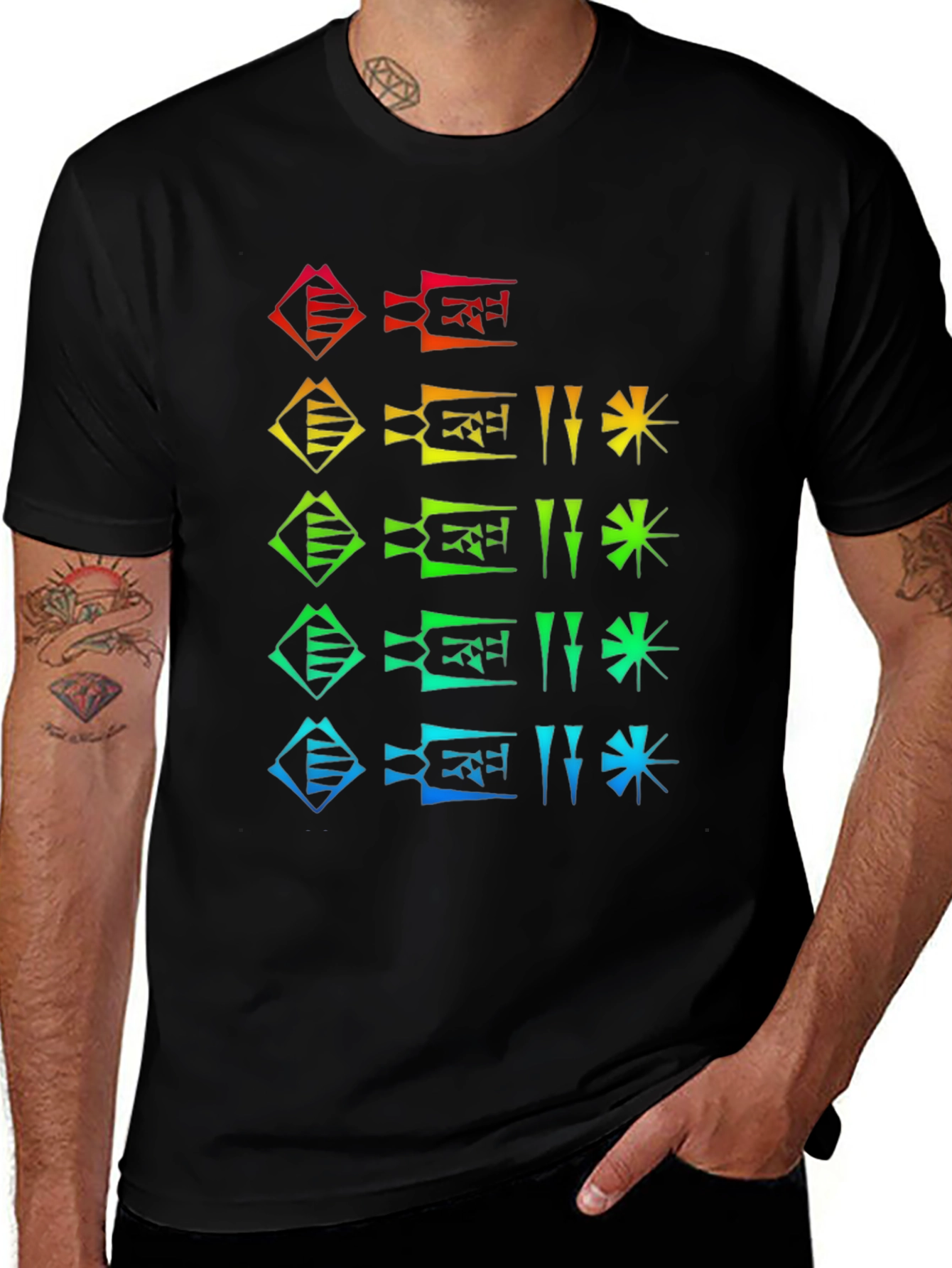 Variant 29 of Rainbow Cuneiform Graphic Tee - Black