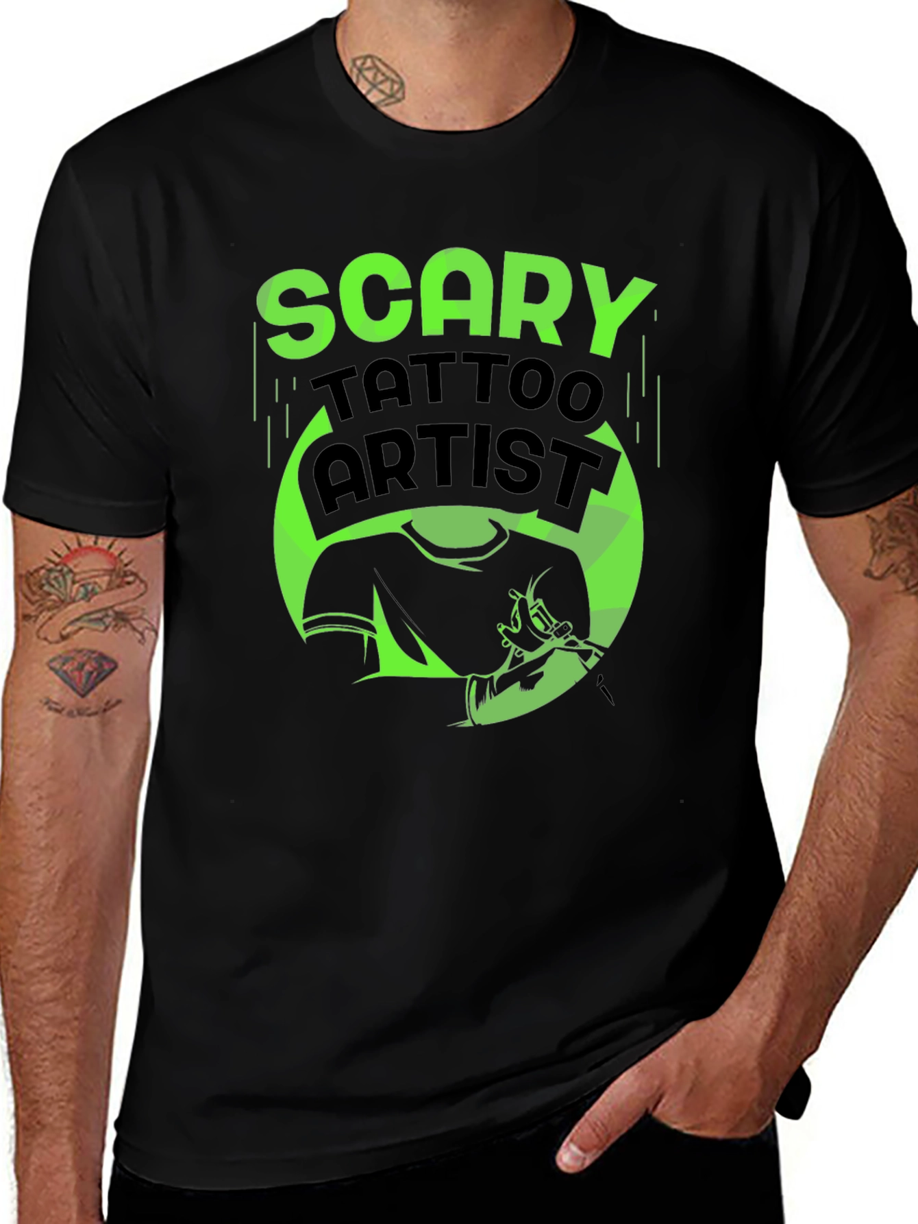 Variant 24 of Scary Tattoo Artist Graphic T-Shirt - Halloween Tee