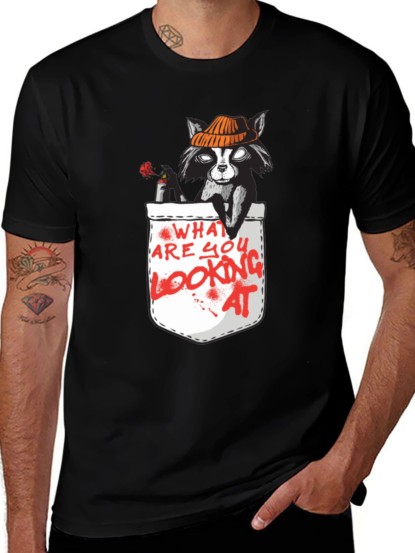 Variant 8 of Raccoon Pocket Graphic Tee - Funny Casual Wear