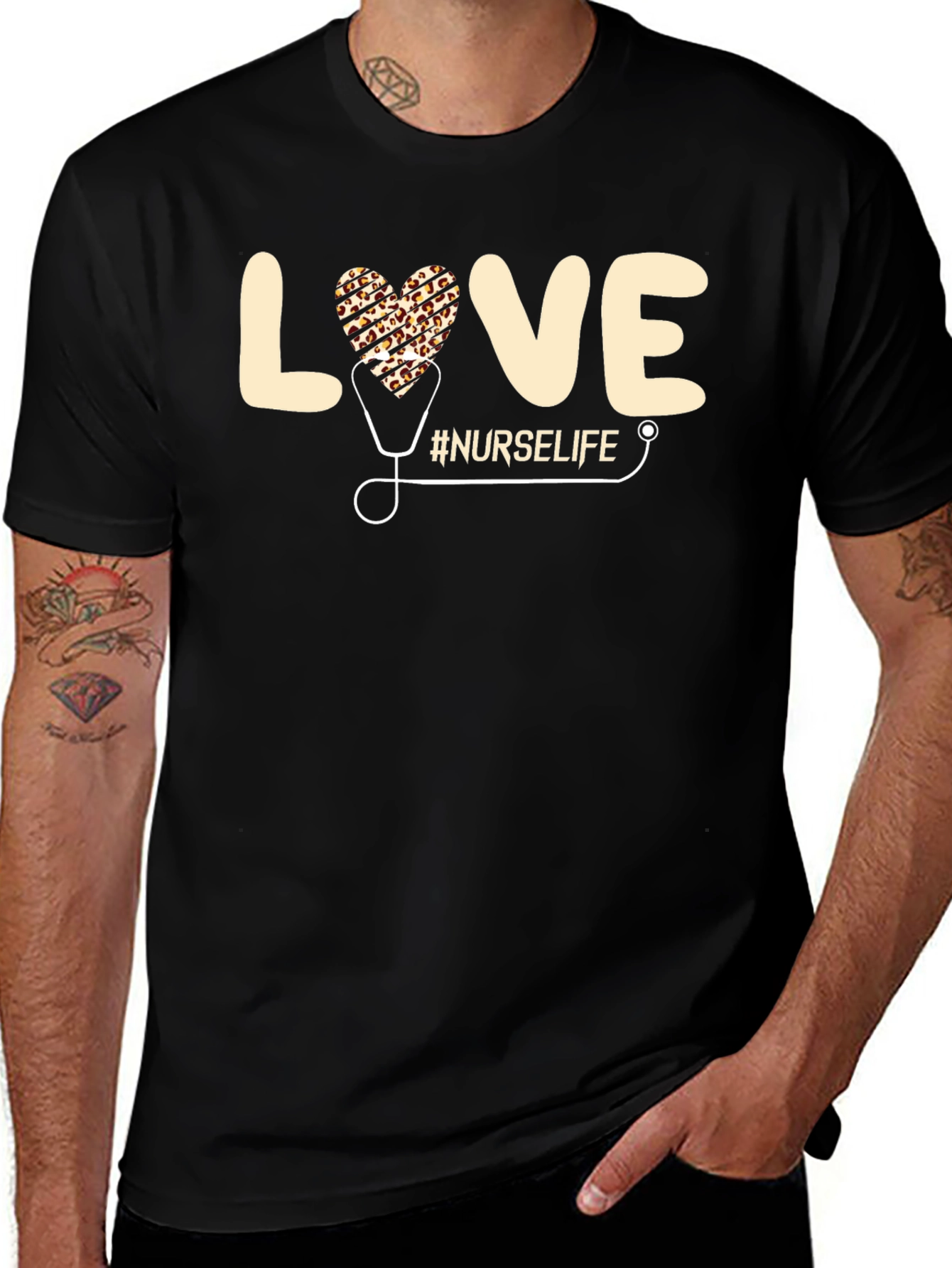 Nurse Life Leopard Heart Stethoscope Graphic T-Shirt