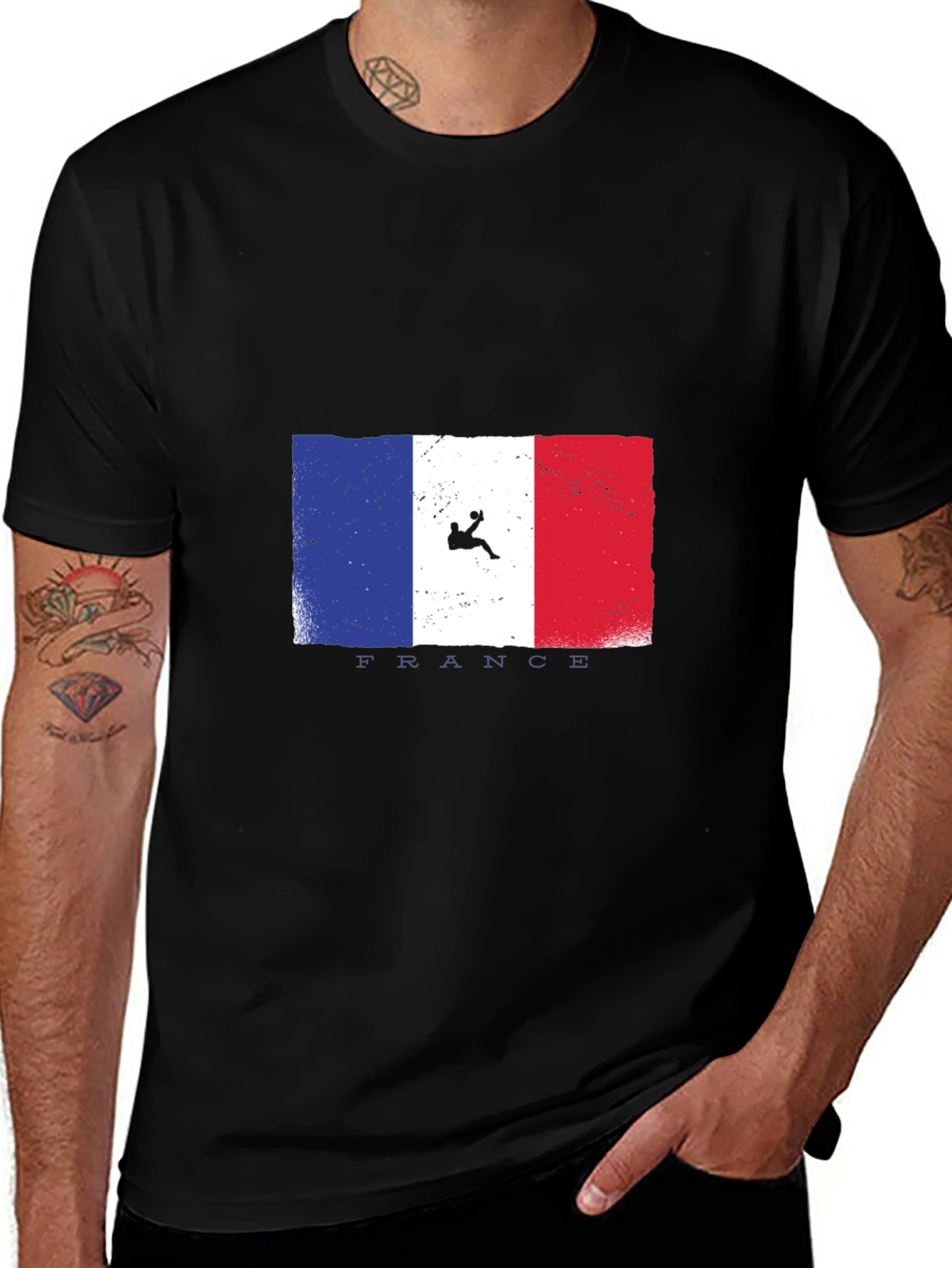 France Flag Handball Player Black T-Shirt