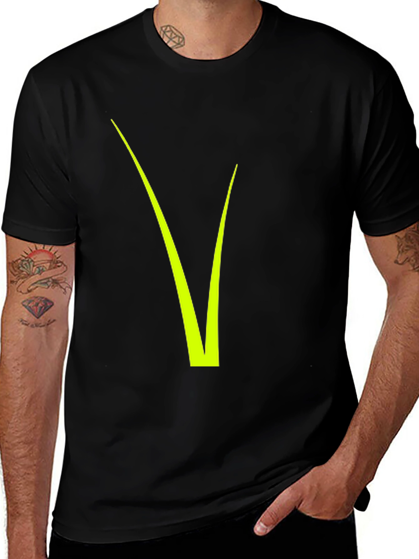 Variant 29 of Modern Black Tee with Neon Green "V" Design
