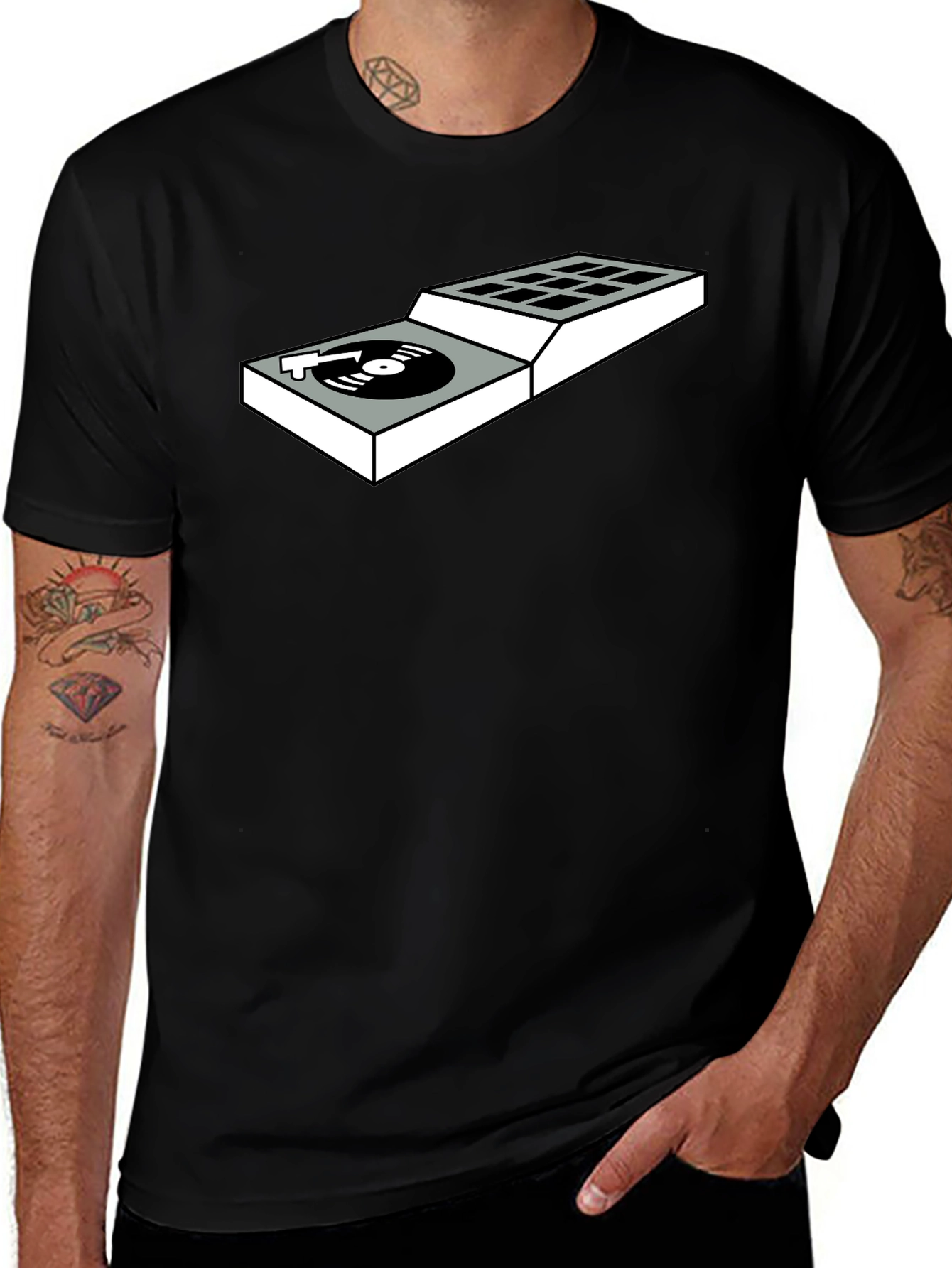 Variant 4 of DJ Turntable Graphic Tee - Black Cotton T-Shirt