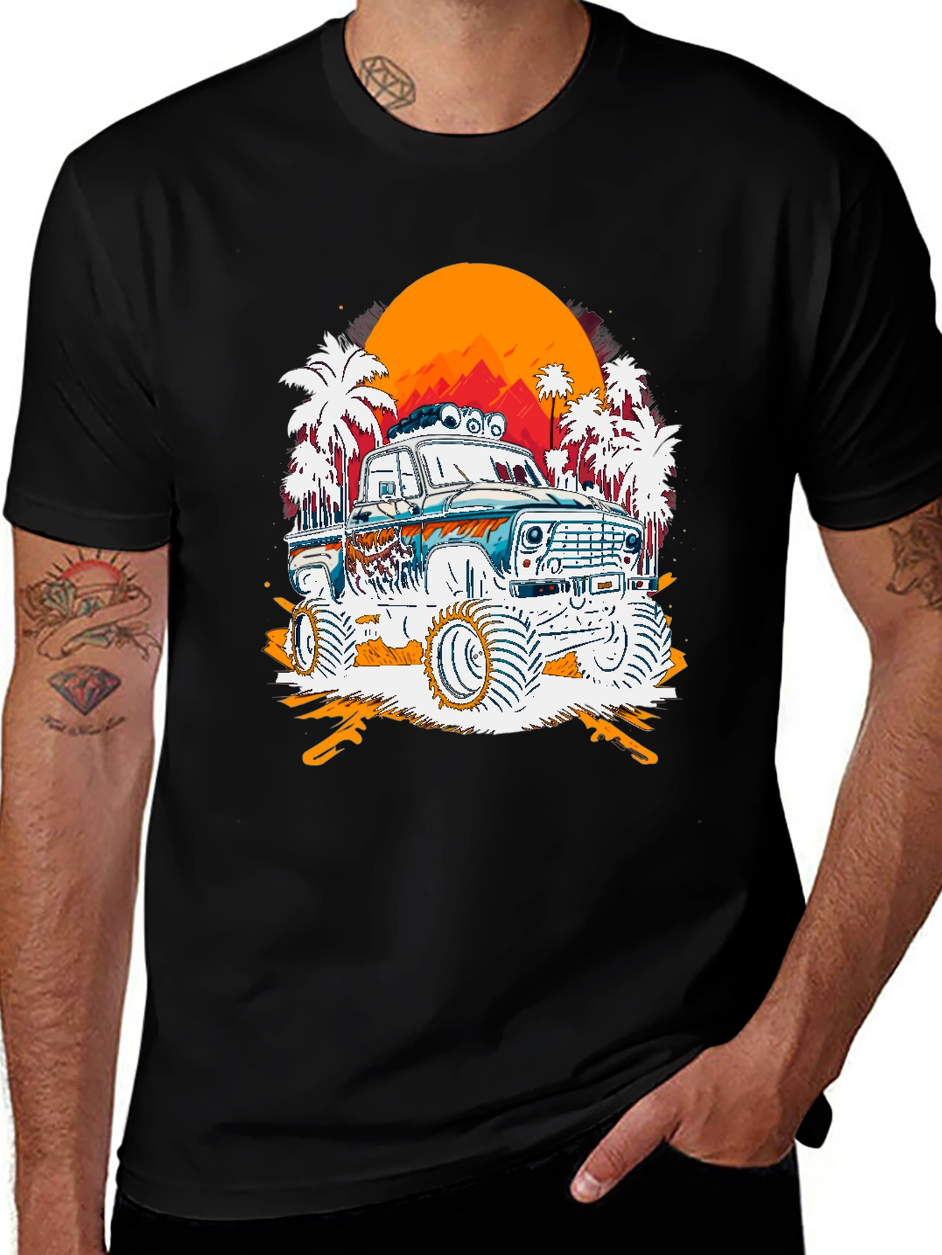 Monster Truck Graphic Tee - Beach Sunset Design